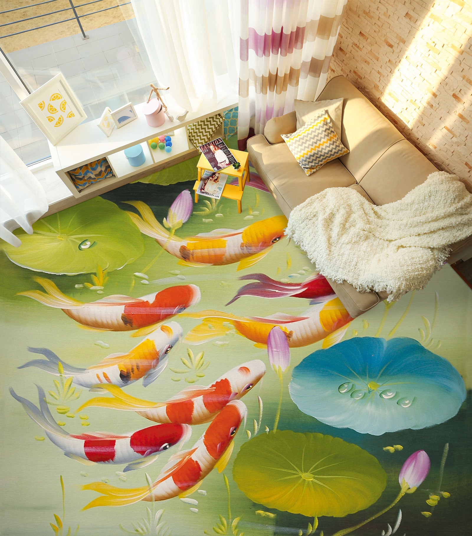 3D Leisurely Koi 1386 Floor Mural