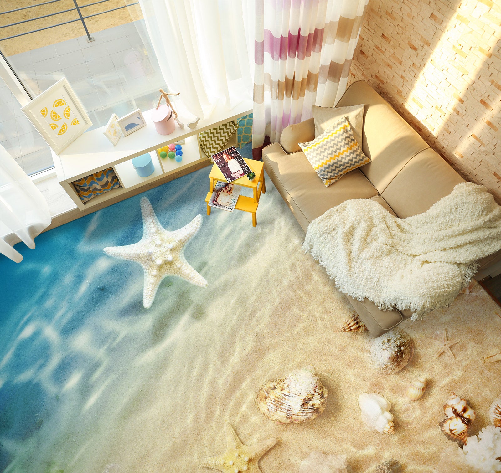 3D White Starfish 424 Floor Mural Wallpaper Murals Rug & Mat Print Epoxy waterproof bath floor