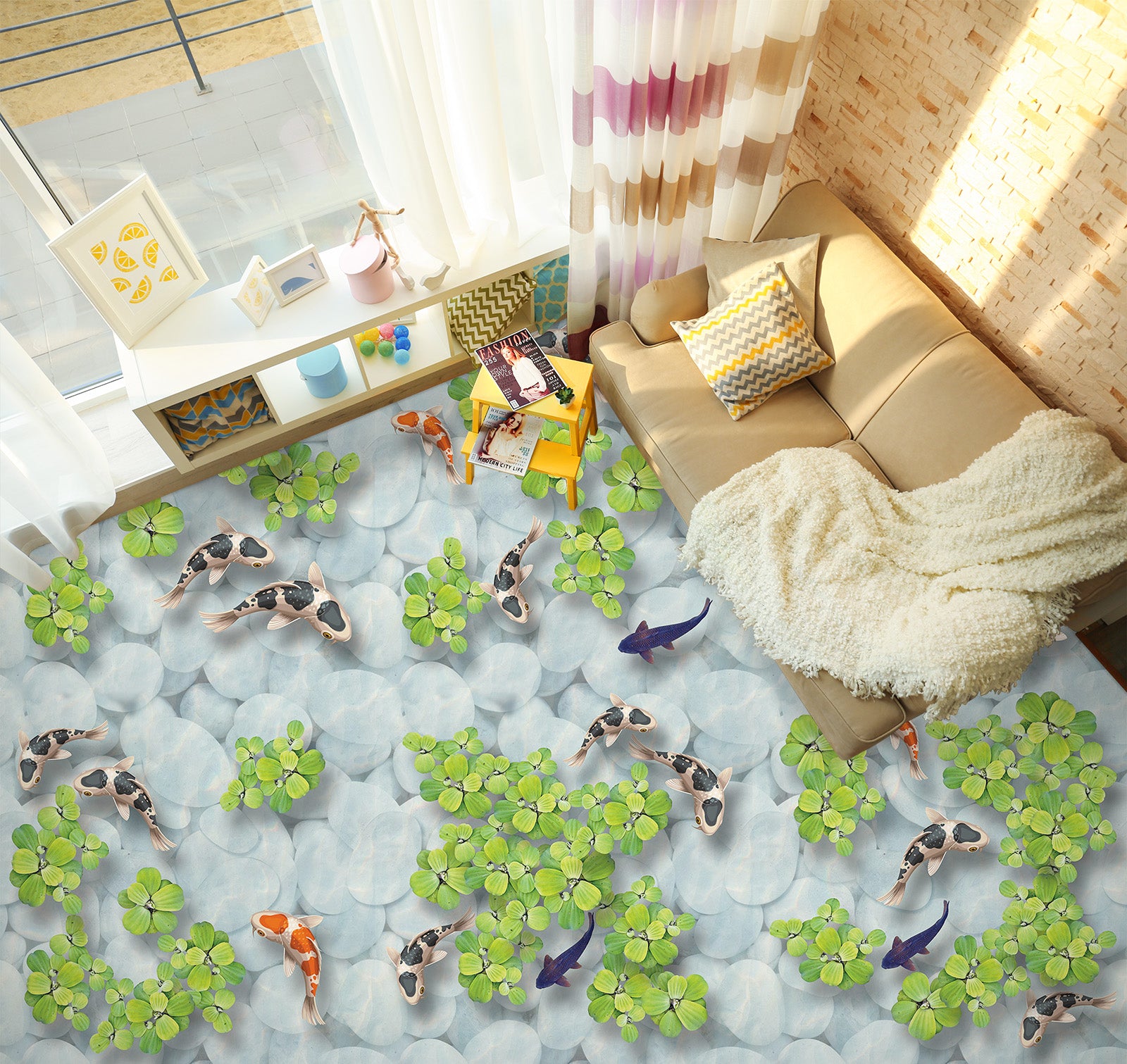 3D Leisurely Life Of Koi 265 Floor Mural Wallpaper Murals Rug & Mat Print Epoxy waterproof bath floor