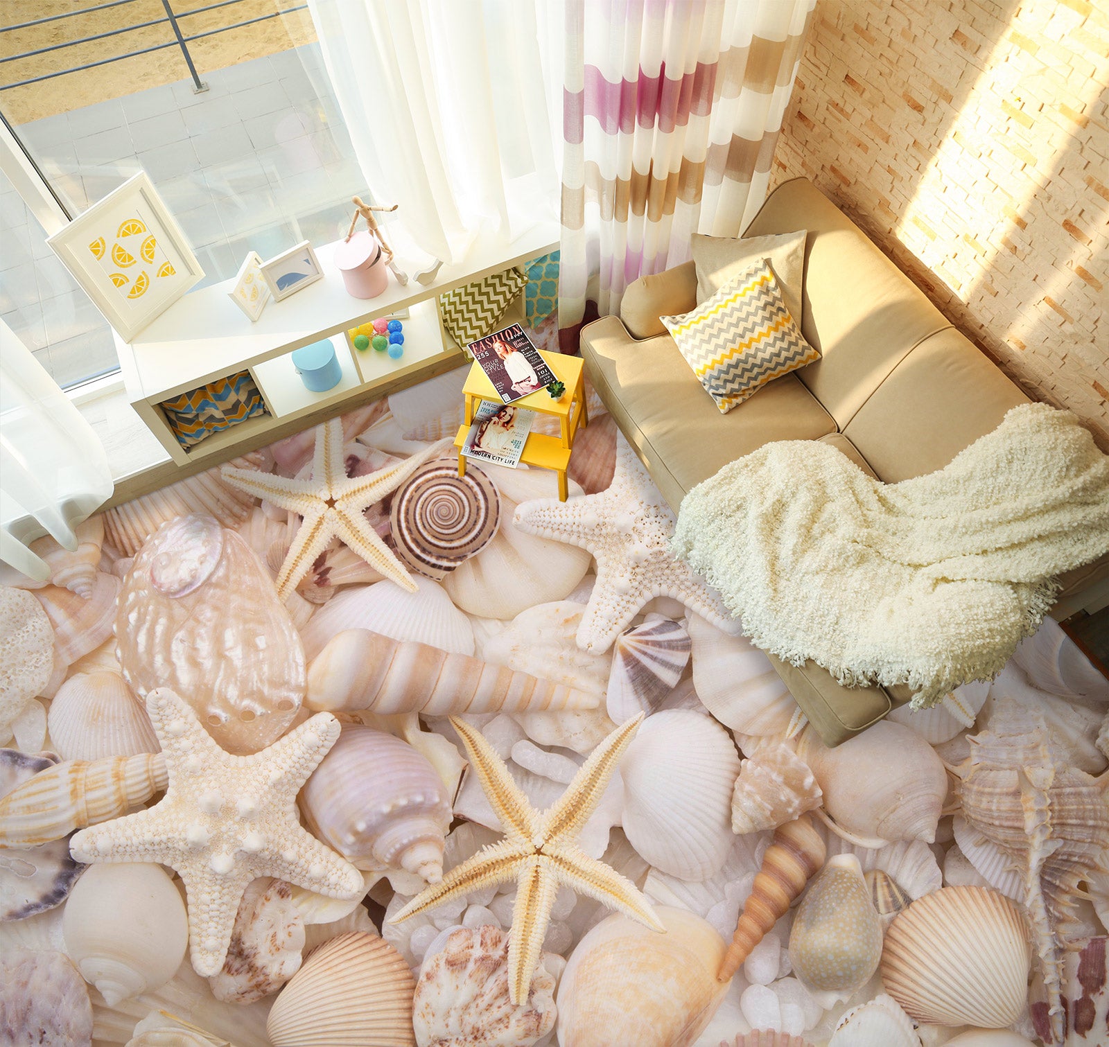 3D Starfish And Conch 454 Floor Mural Wallpaper Murals Rug & Mat Print Epoxy waterproof bath floor