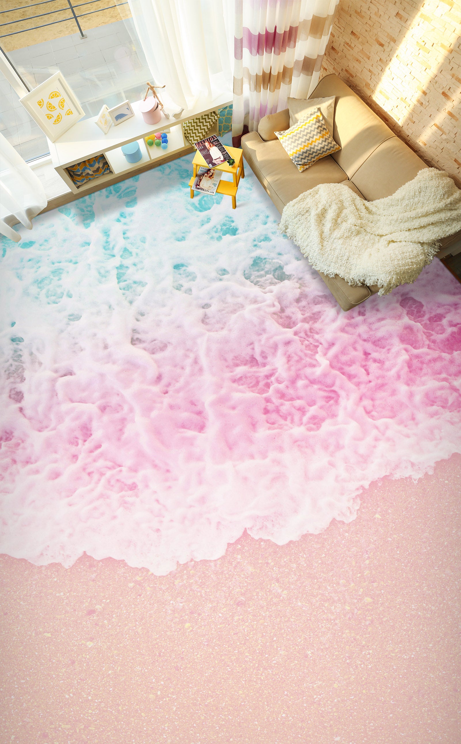 3D Pink Green Sea 898 Floor Mural Wallpaper Murals Rug & Mat Print Epoxy waterproof bath floor