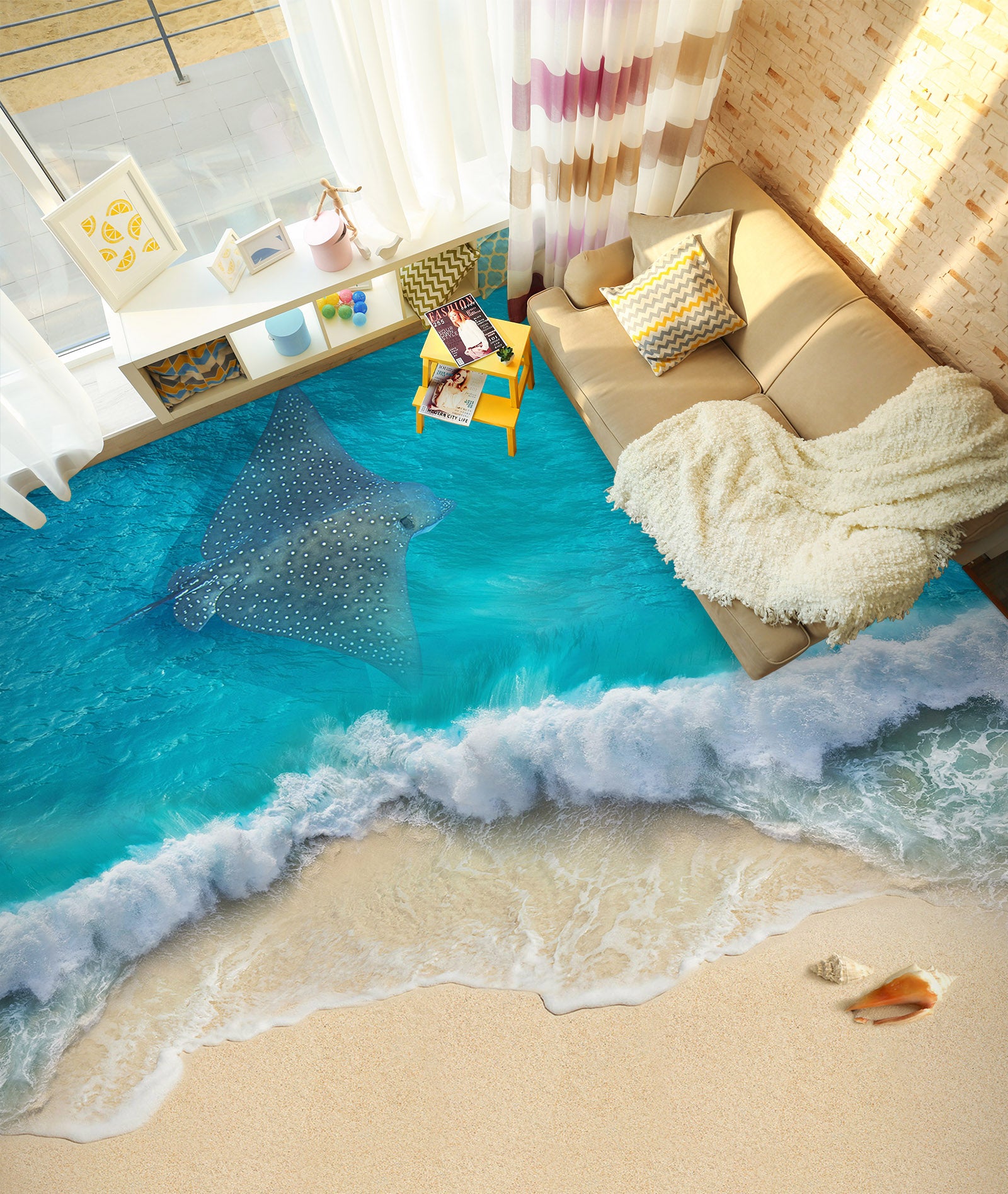 3D Spray And Conch 259 Floor Mural Wallpaper Murals Rug & Mat Print Epoxy waterproof bath floor