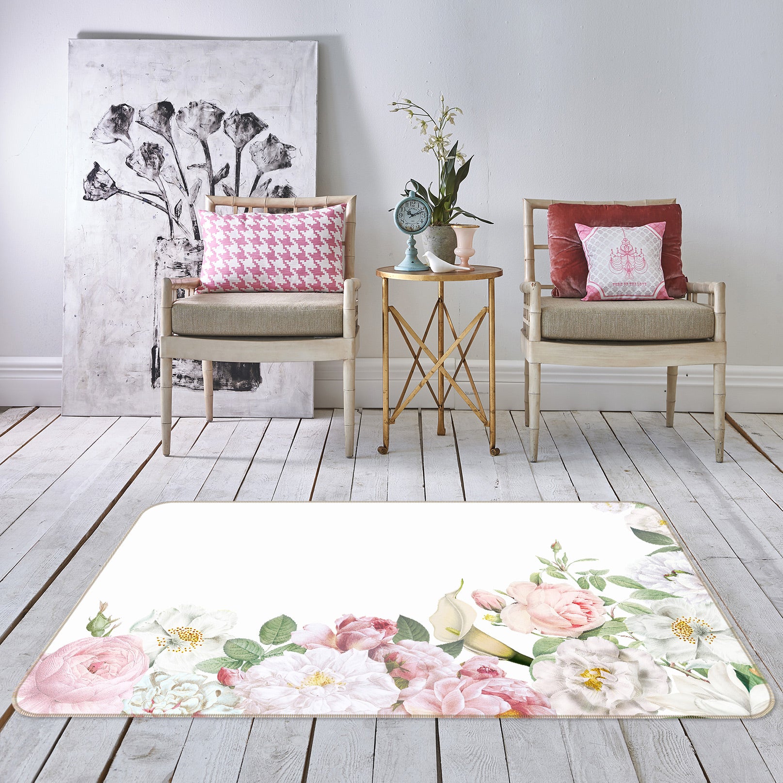 3D White Peony 077 Uta Naumann Rug Non Slip Rug Mat