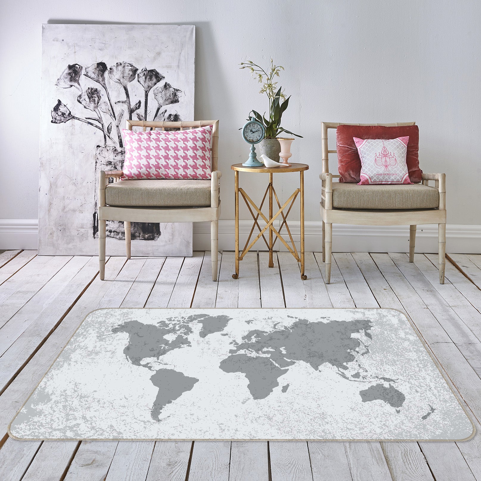 3D Grey World 317 World Map Non Slip Rug Mat