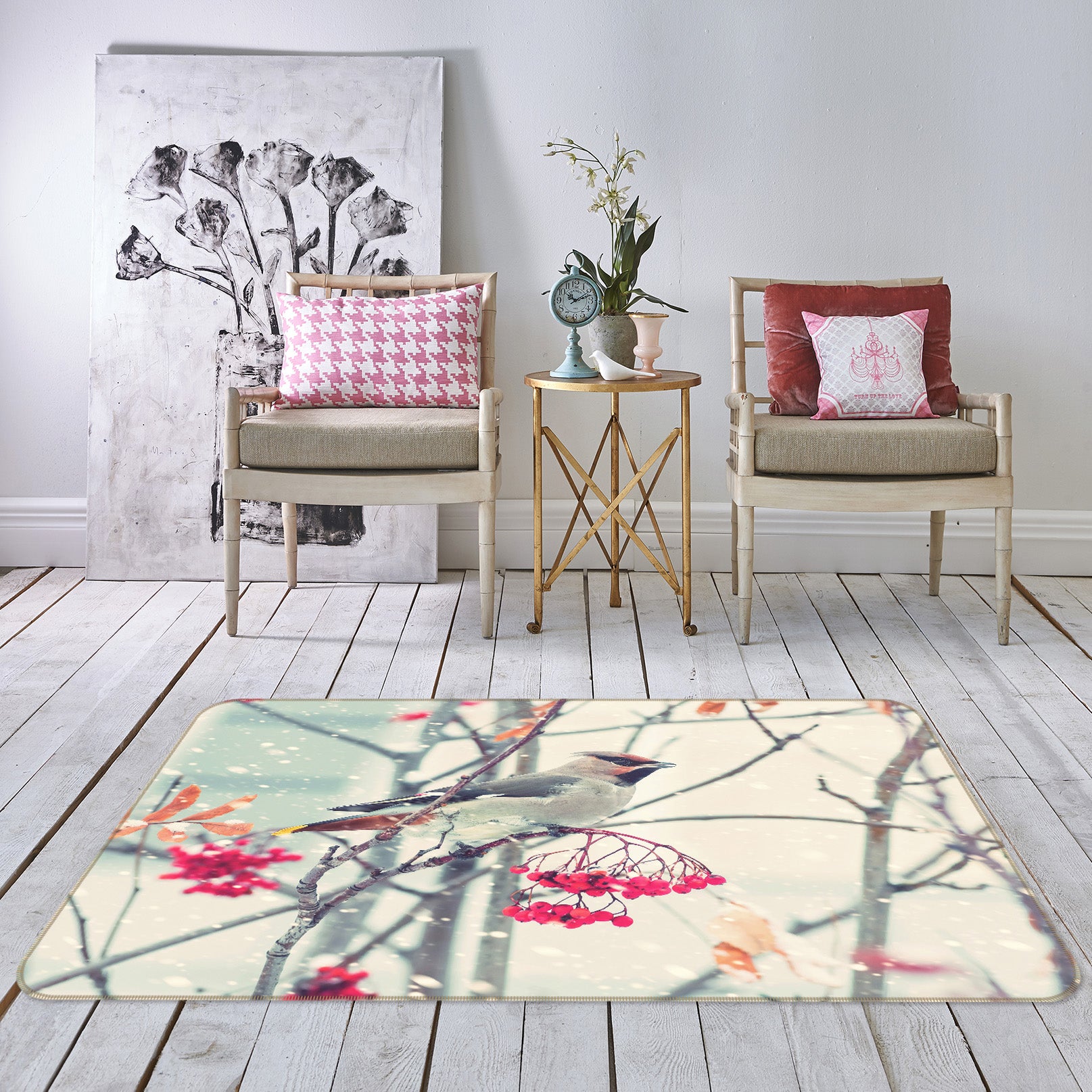 3D Bird Flower 047 Animal Non Slip Rug Mat