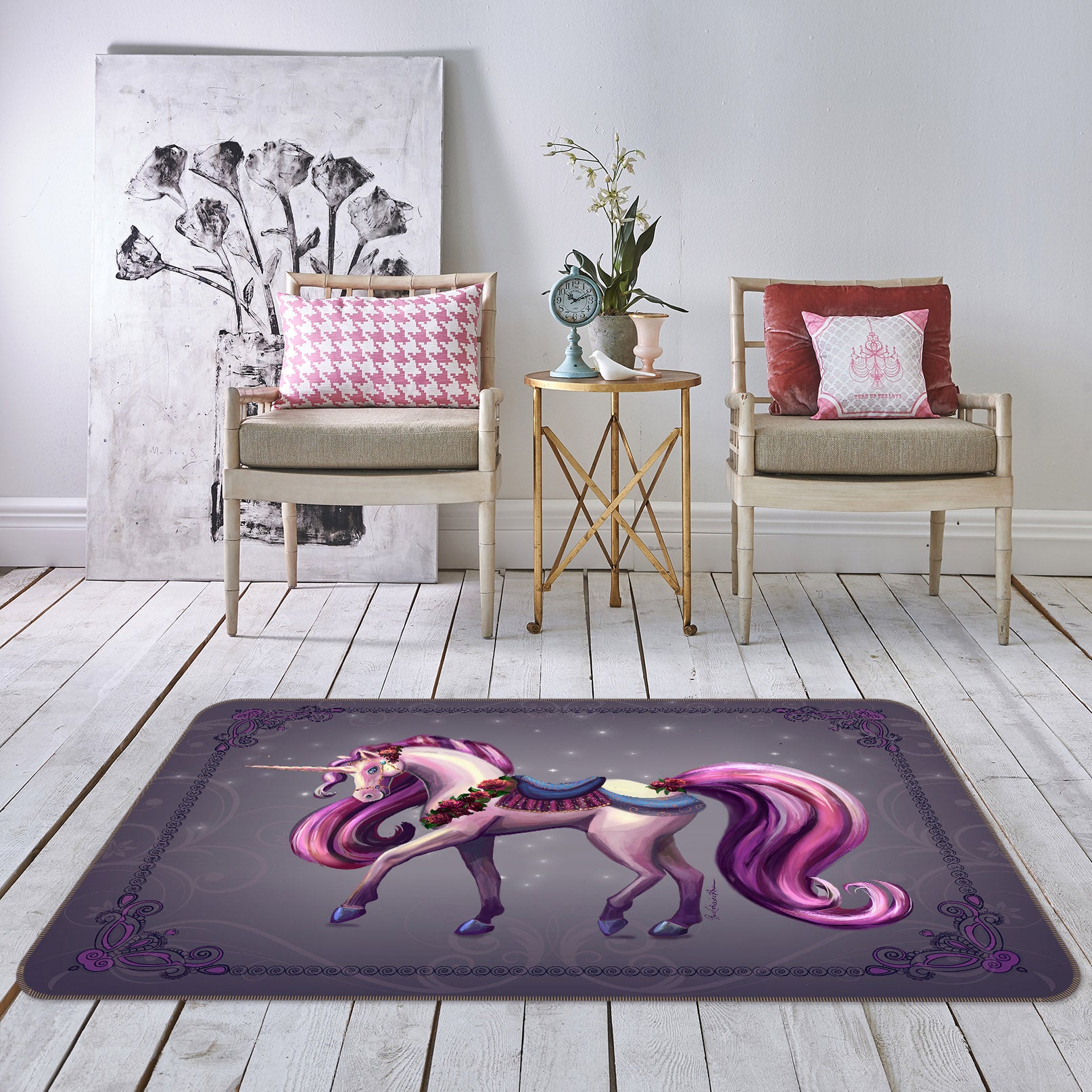 3D Princess Unicorn 3014 Rose Catherine Khan Rug Non Slip Rug Mat