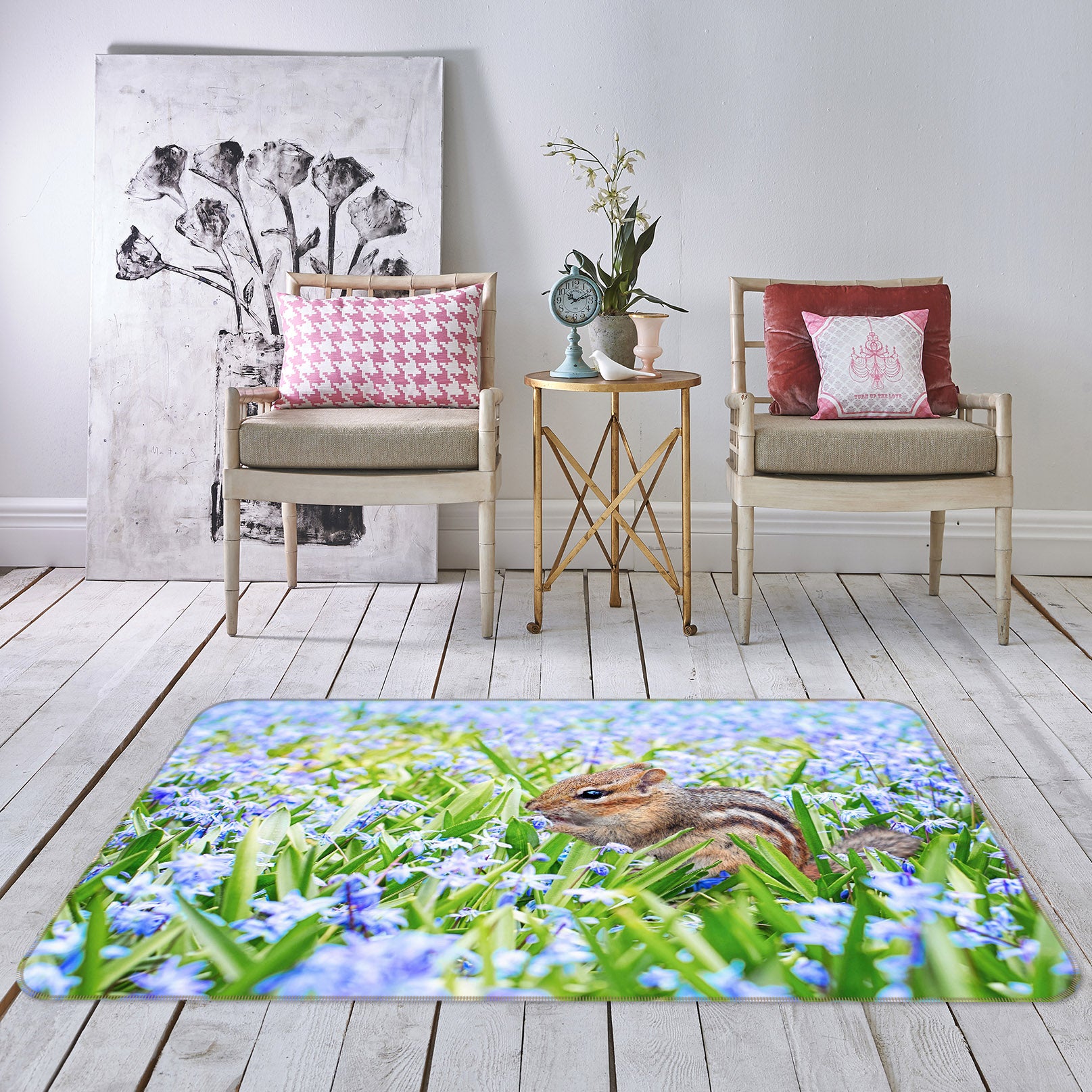 3D Squirrel Flower 031 Animal Non Slip Rug Mat