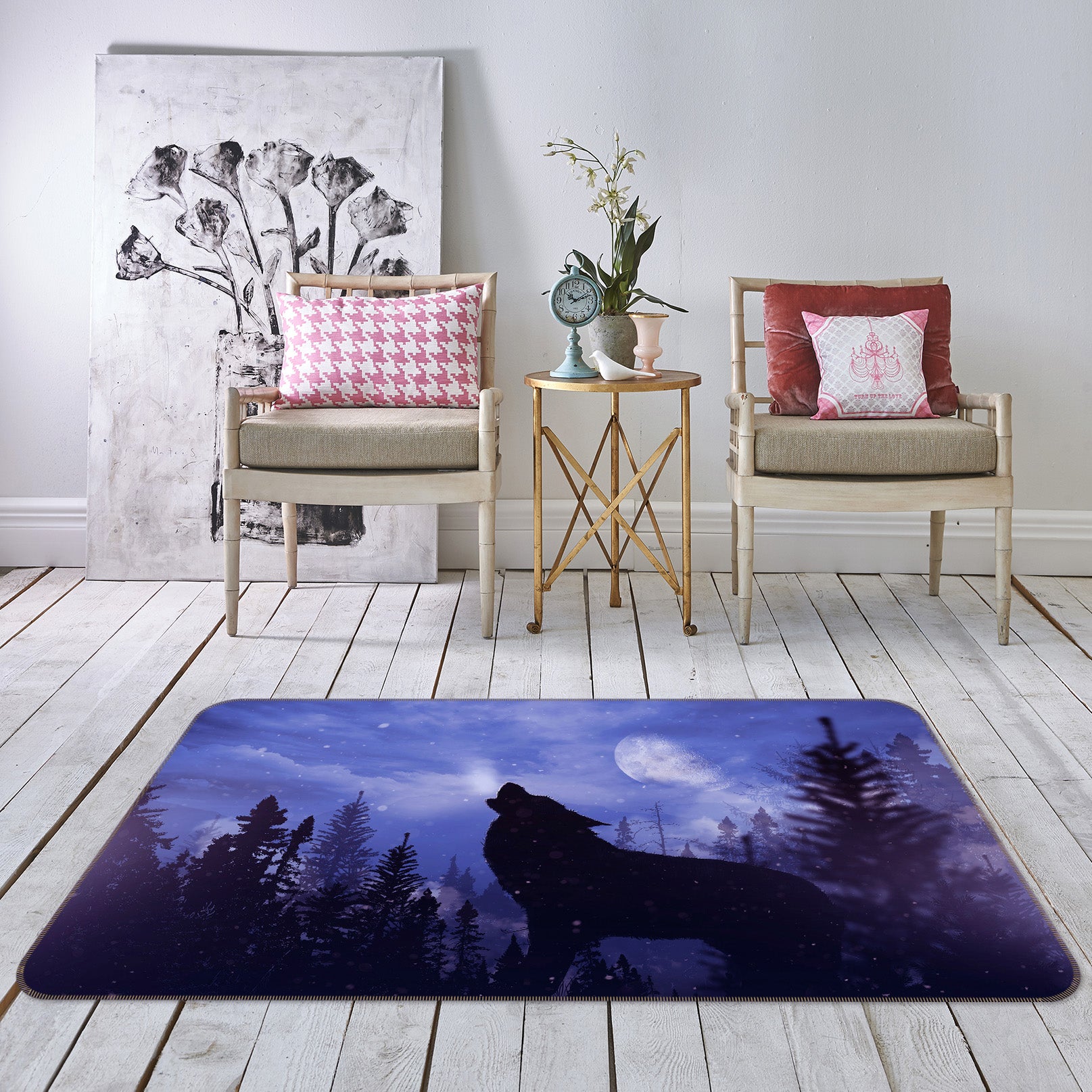 3D Black Wolf Forest 145 Animal Non Slip Rug Mat