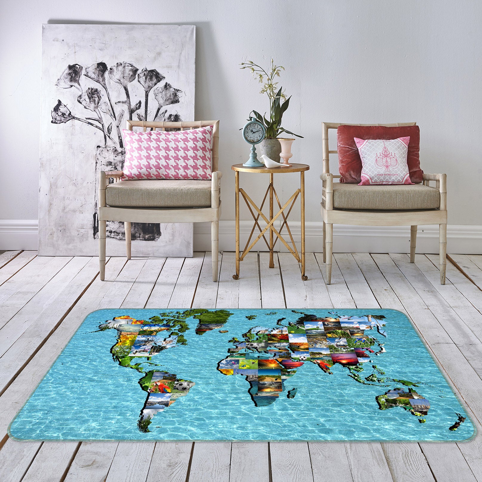 3D Abstract House 223 World Map Non Slip Rug Mat
