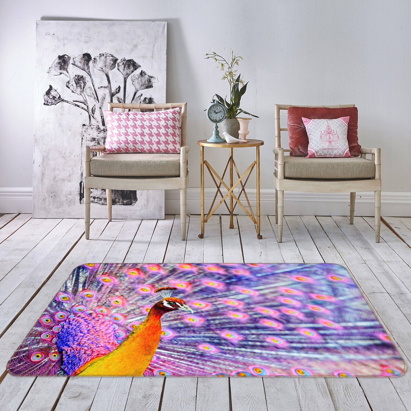 3D Purple Peacock 121 Animal Non Slip Rug Mat