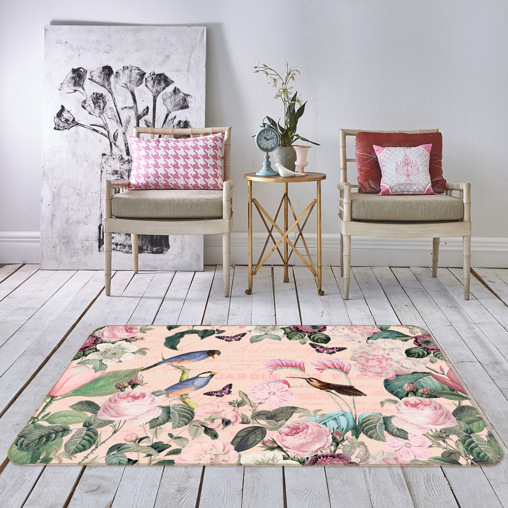 3D Bird Flowers 1015 Andrea haase Rug Non Slip Rug Mat