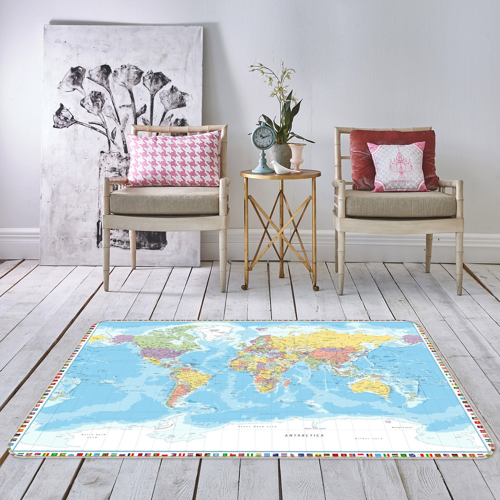 3D Terrestrial Ocean 315 World Map Non Slip Rug Mat