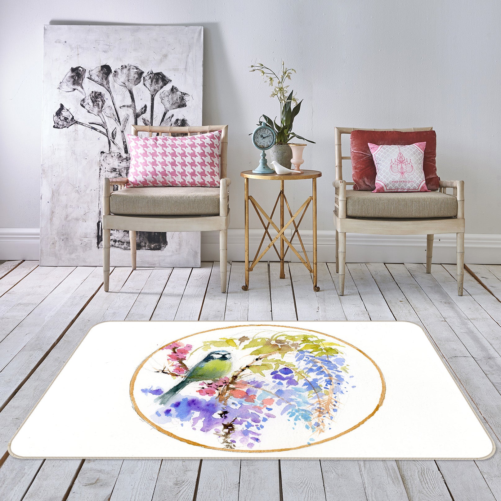 3D Embroidered Bird 1001 Anne Farrall Doyle Rug Non Slip Rug Mat