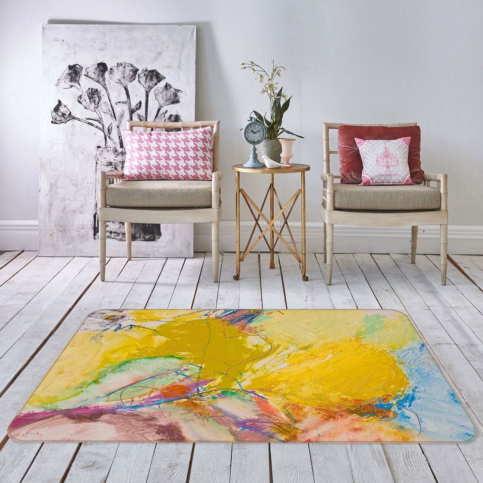 3D Yellow Graffiti 1049 Allan P. Friedlander Rug Non Slip Rug Mat