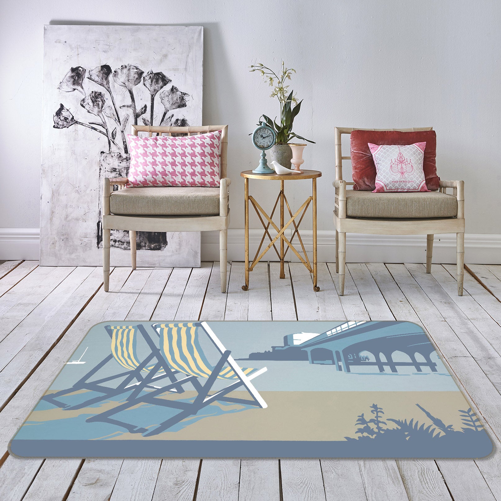 3D Bournemouth Pier And Deckchairs 1001 Steve Read Rug Non Slip Rug Mat