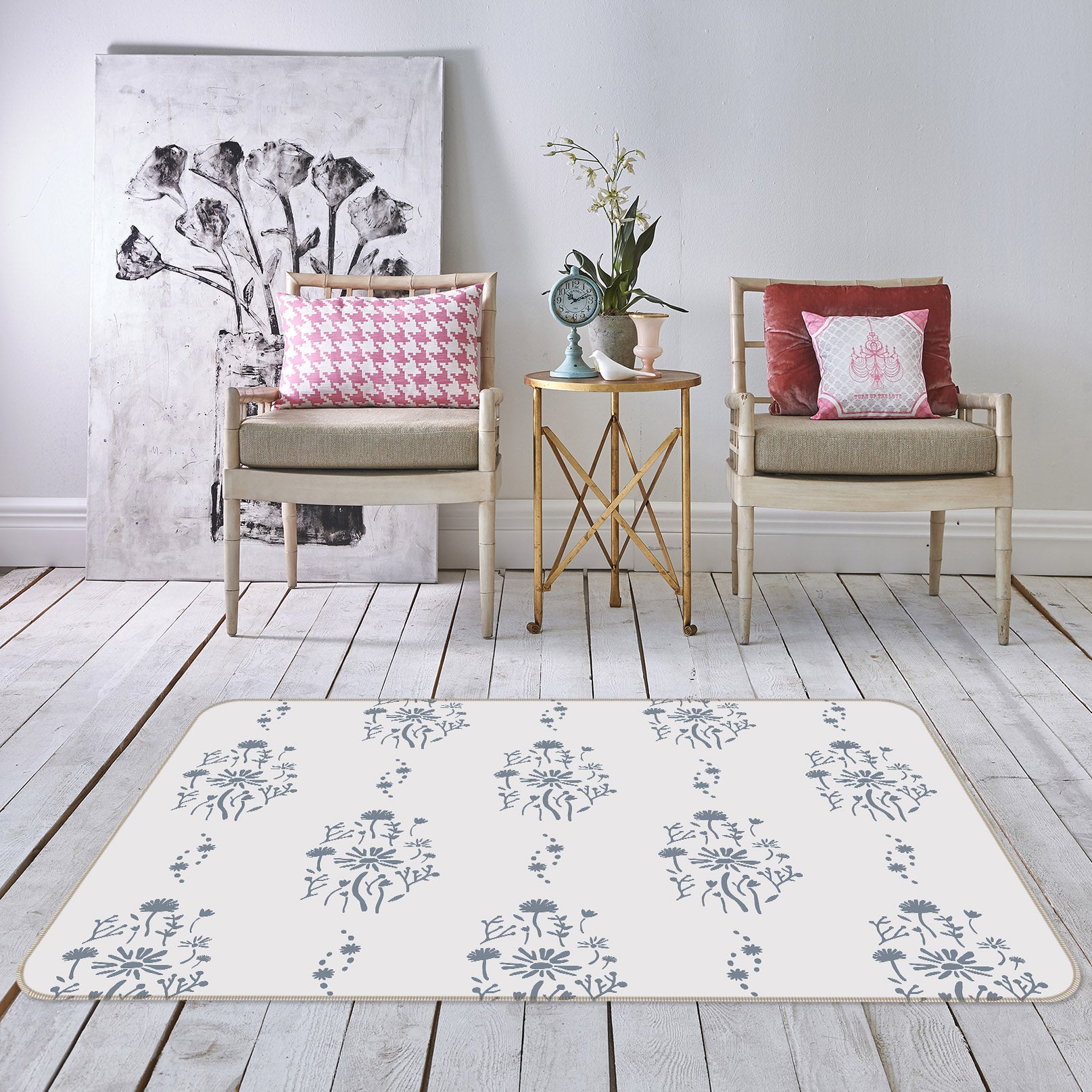 3D Flower Pattern 1101 Jillian Helvey Rug Non Slip Rug Mat