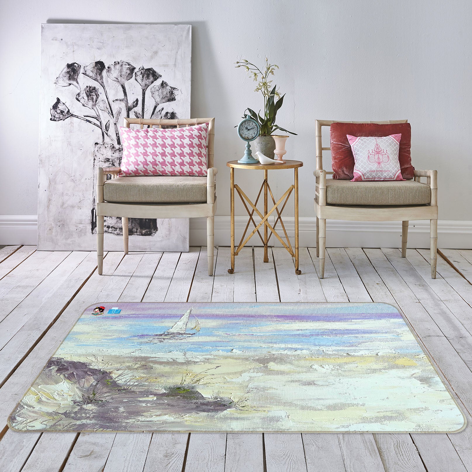 3D Ocean Sailboat 3831 Skromova Marina Rug Non Slip Rug Mat