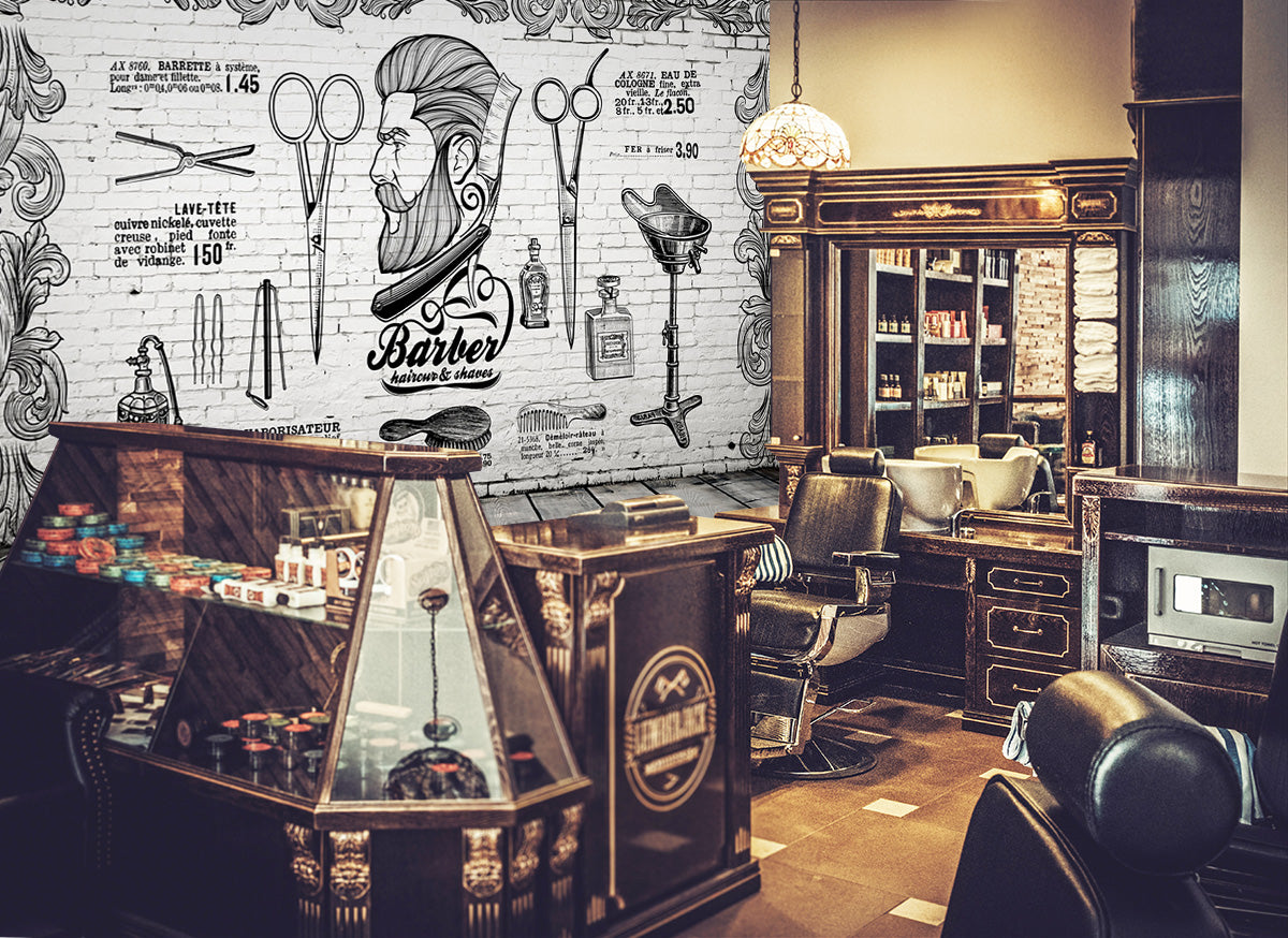 3D Scissors Comb 1478 Barber Shop Wall Murals