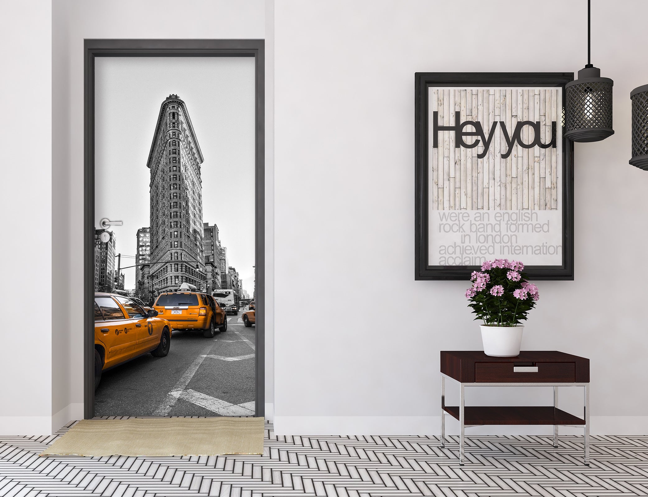 3D Gray Building Yellow Car 101146 Assaf Frank Door Mural