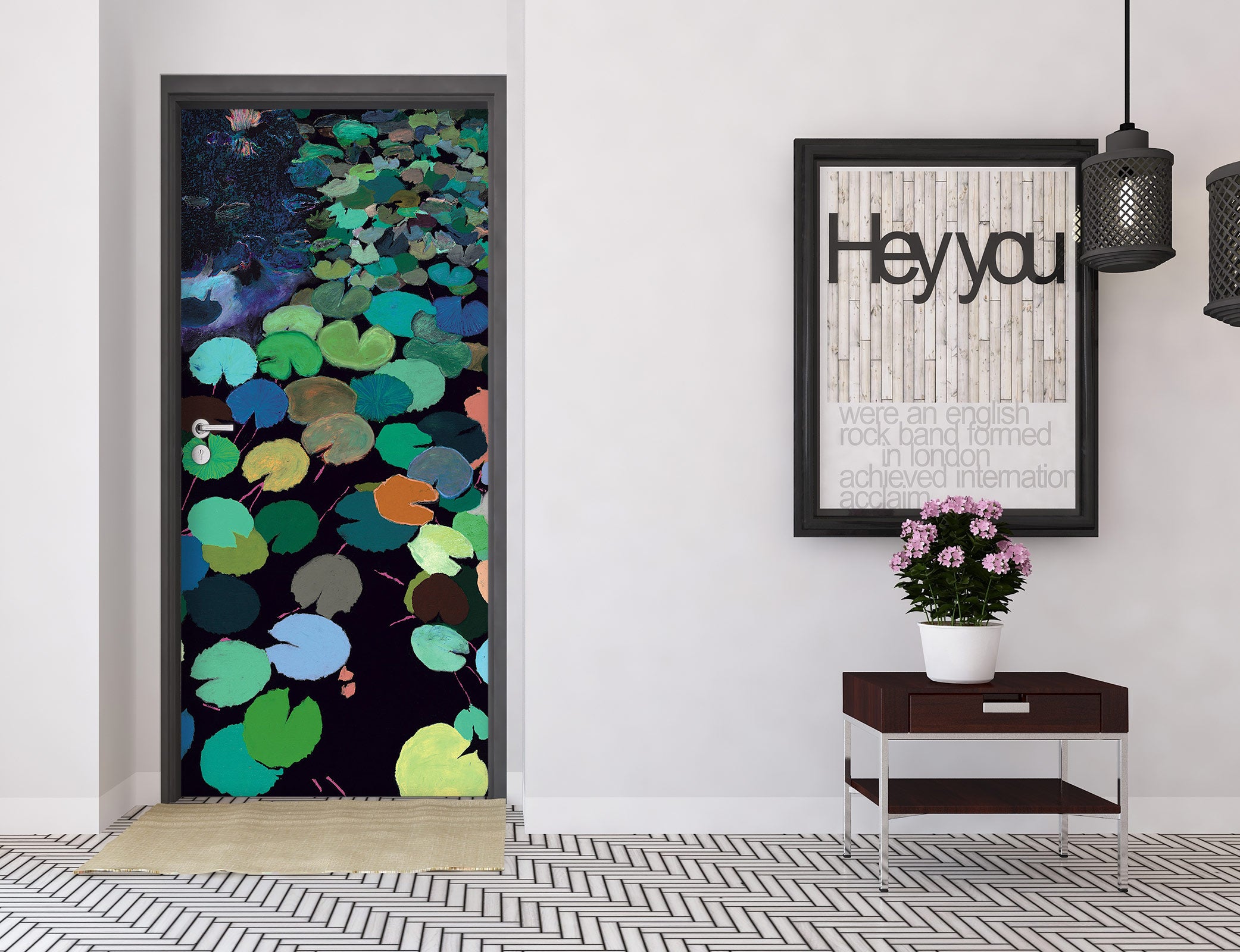 3D Color Lotus Leaf Pattern 93157 Allan P. Friedlander Door Mural