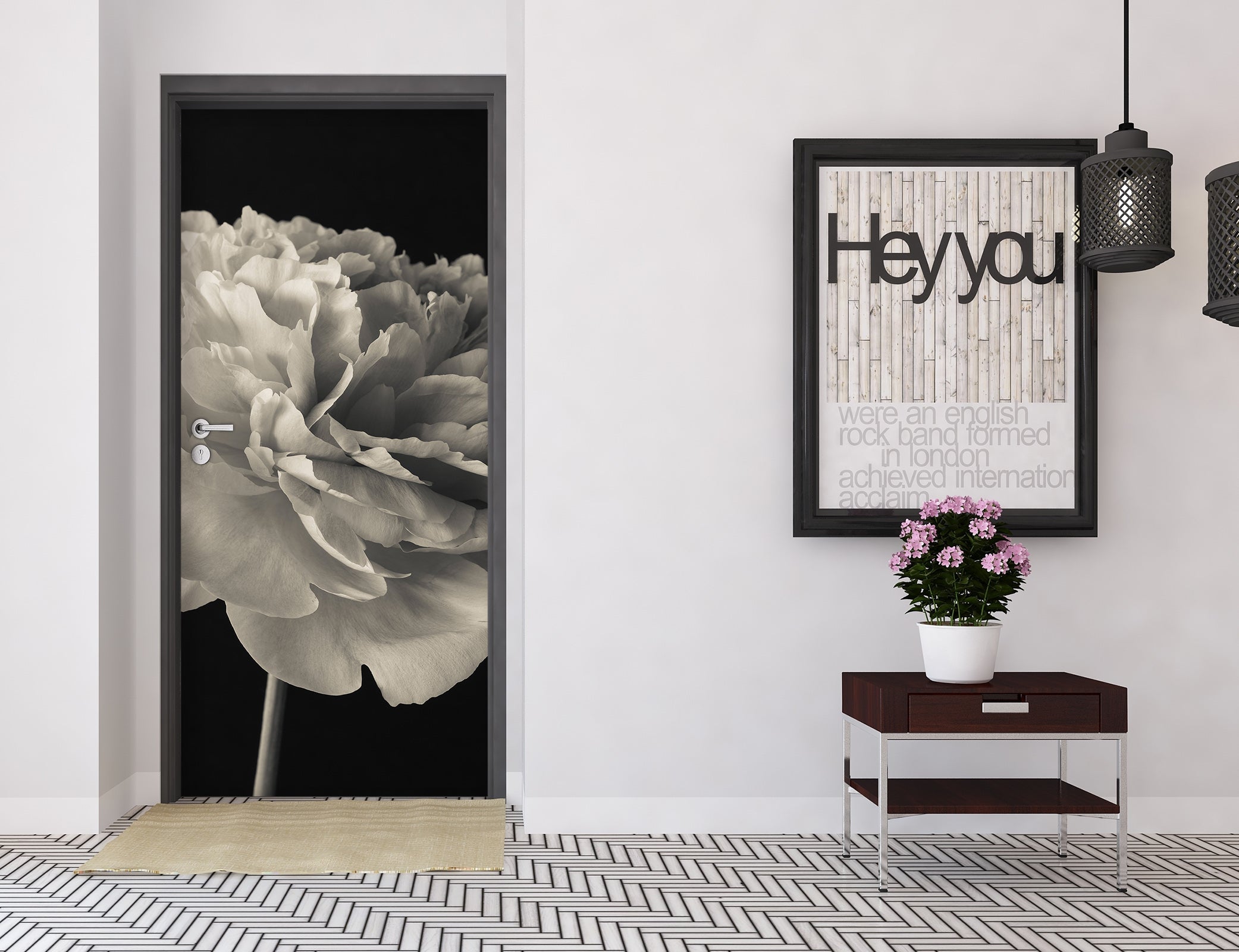 3D Grey Flowers 106189 Assaf Frank Door Mural