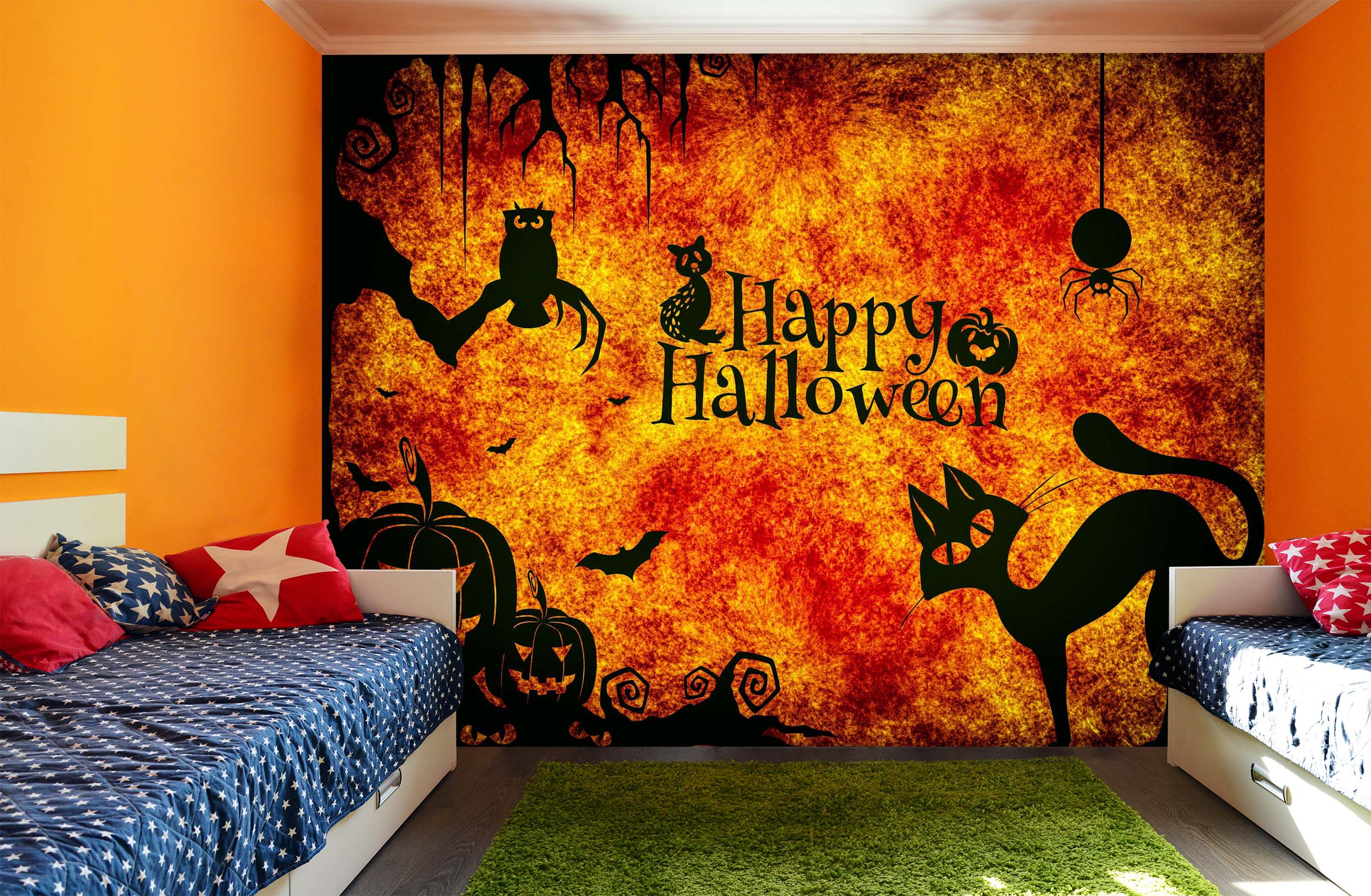 3D Pumpkin Owl Cat 1014 Halloween Wall Murals Wallpaper AJ Wallpaper 2