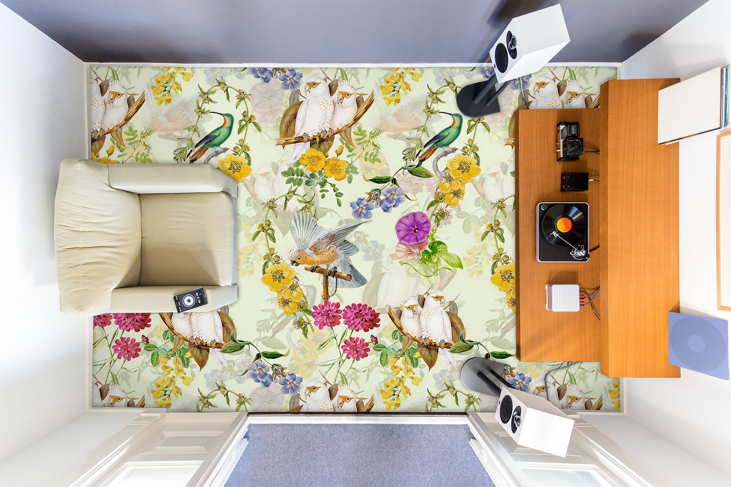 3D Flower Bird 99184 Uta Naumann Floor Mural Wallpaper Murals Self-Adhesive Removable Print Epoxy