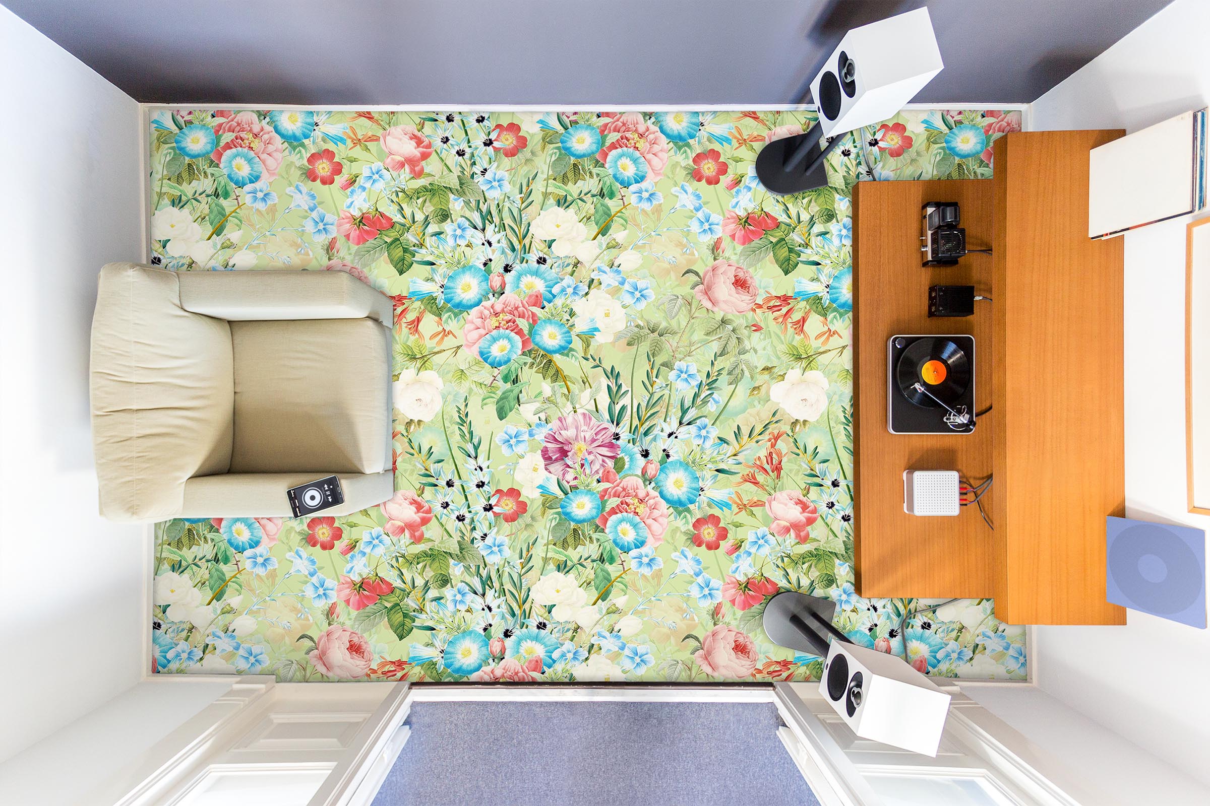 3D Red Blue Flowers 99223 Uta Naumann Floor Mural Wallpaper Murals Self-Adhesive Removable Print Epoxy