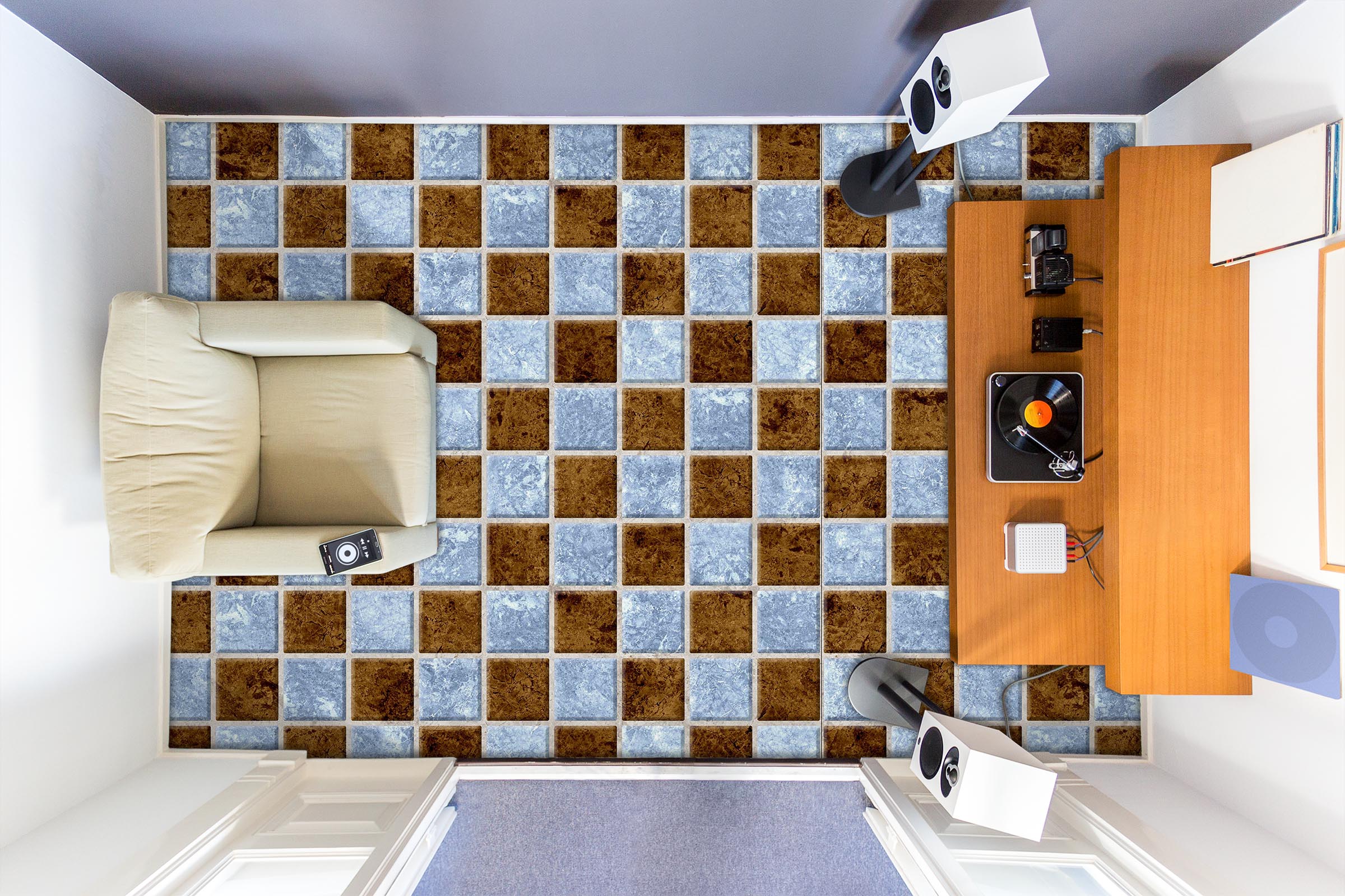 3D Brown And Blue Squares 941 Floor Mural Wallpaper Murals Rug & Mat Print Epoxy waterproof bath floor