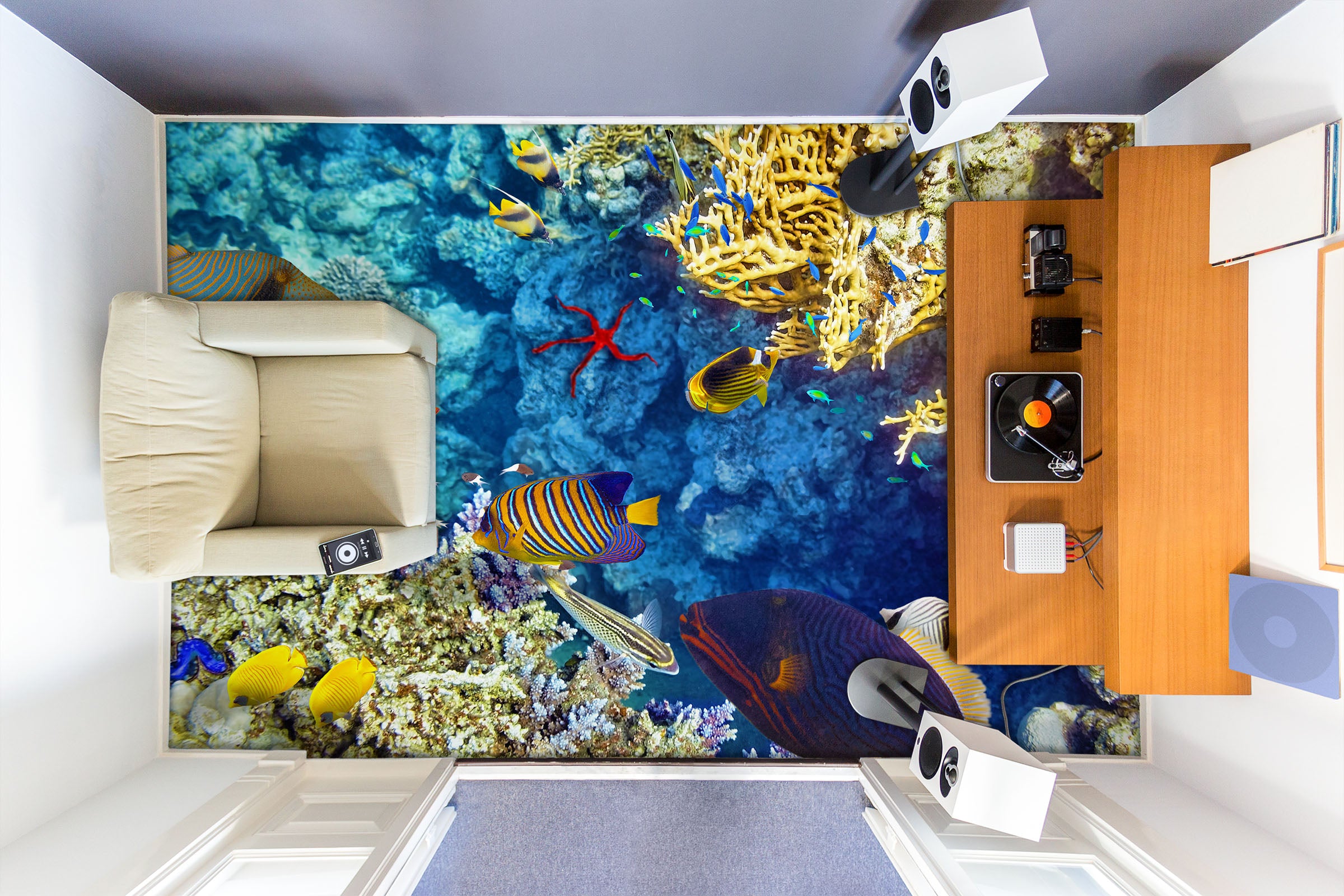 3D Elegant Yellow Coral 714 Floor Mural Wallpaper Murals Rug & Mat Print Epoxy waterproof bath floor