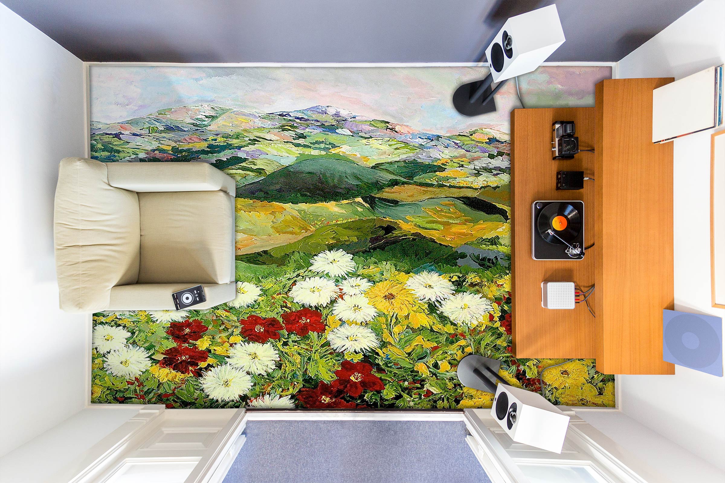 3D Hillside Flower Bush 9548 Allan P. Friedlander Floor Mural Wallpaper Murals Self-Adhesive Removable Print Epoxy