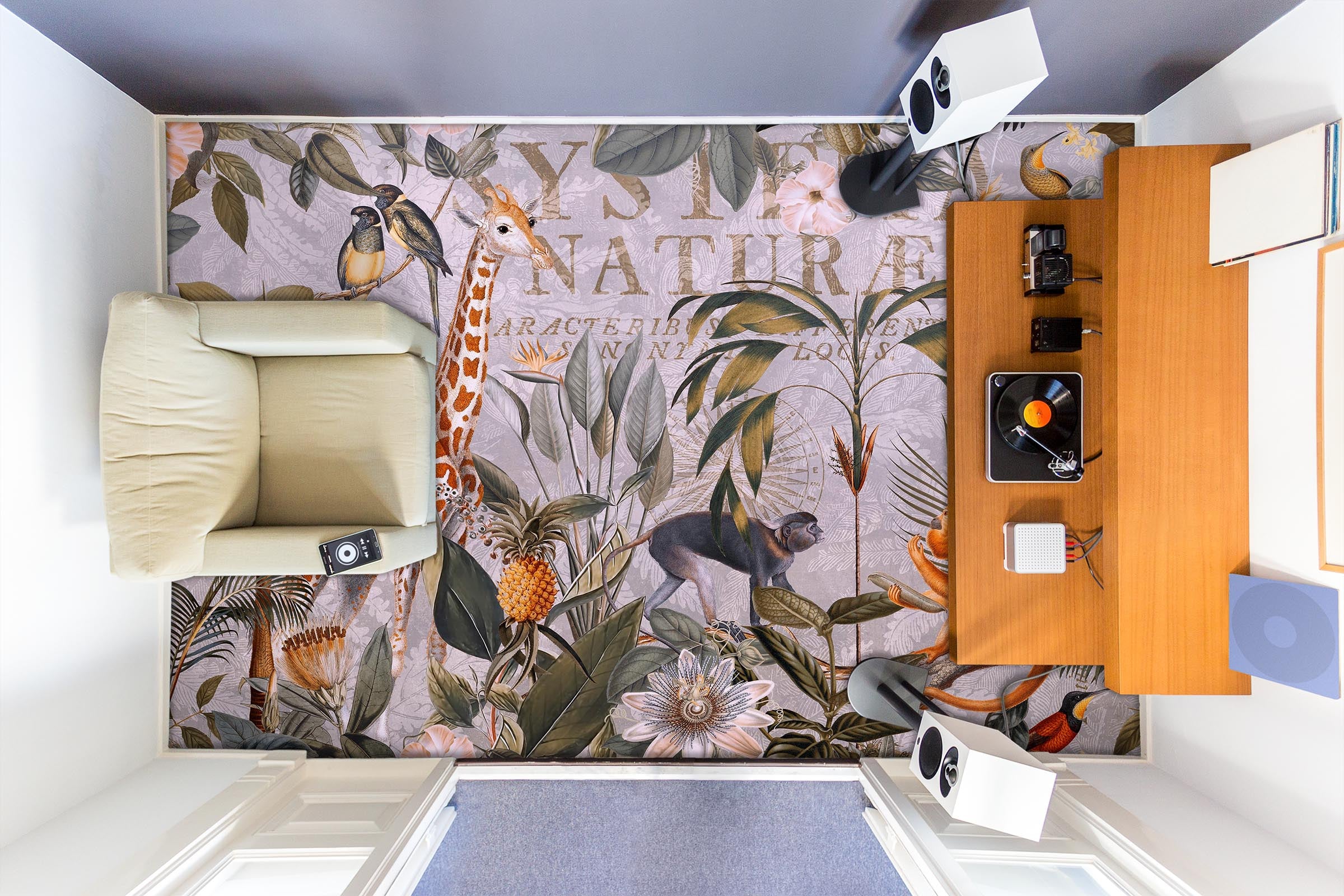 3D Giraffe Monkey Pineapple Fruit 104168 Andrea Haase Floor Mural Wallpaper Murals Self-Adhesive Removable Print Epoxy