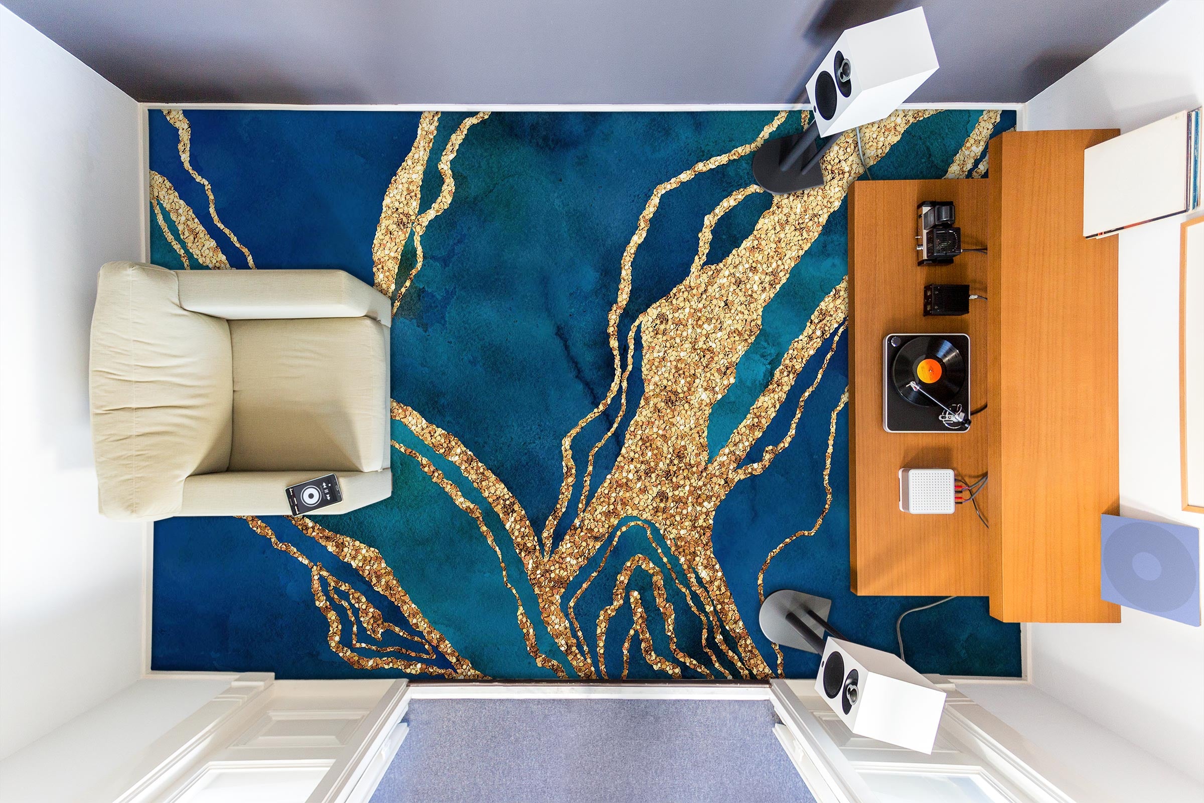 3D Blue Gold Texture 102123 Andrea Haase Floor Mural Wallpaper Murals Self-Adhesive Removable Print Epoxy