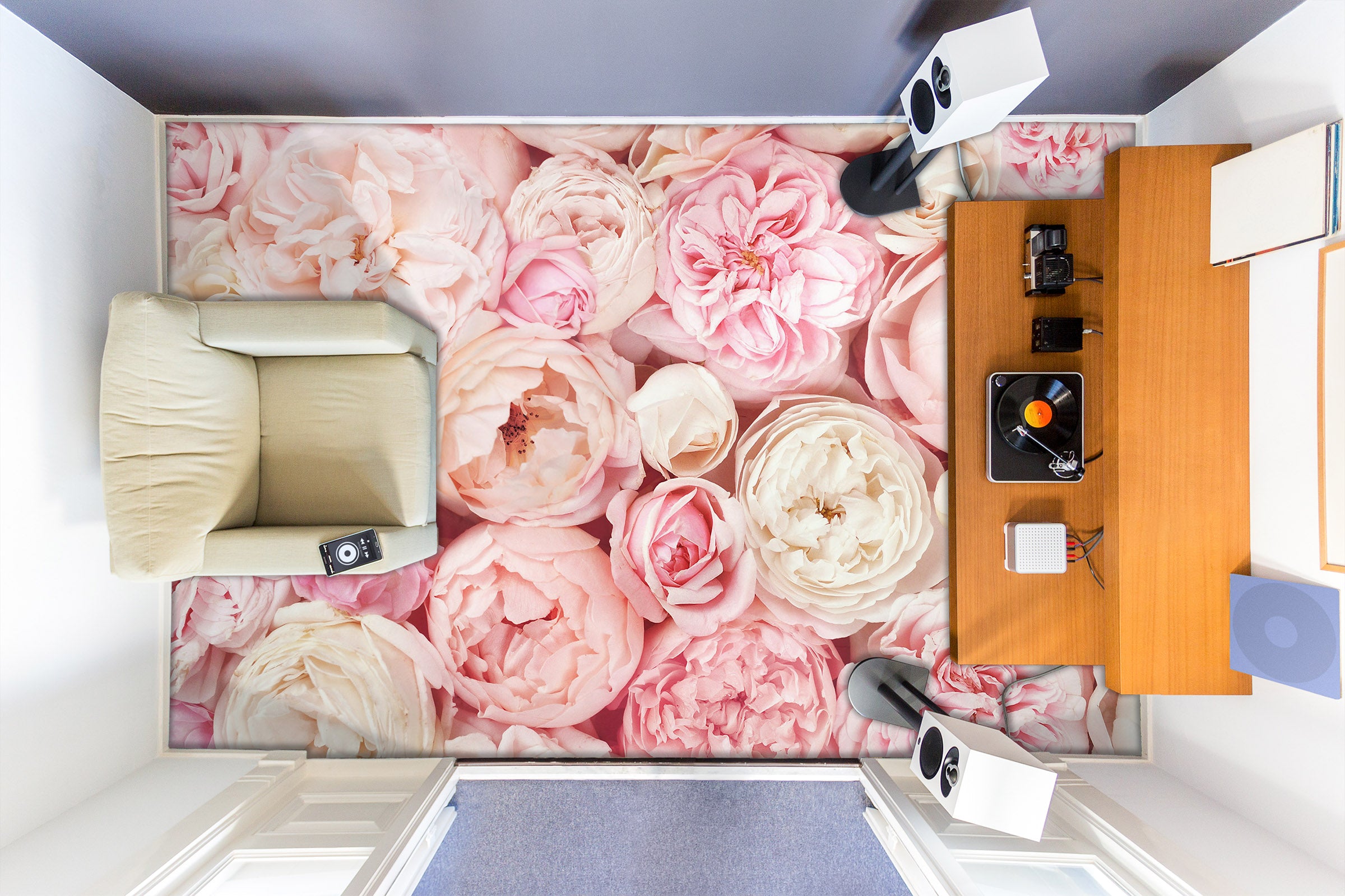 3D Pale Pink Roses 729 Floor Mural Wallpaper Murals Rug & Mat Print Epoxy waterproof bath floor