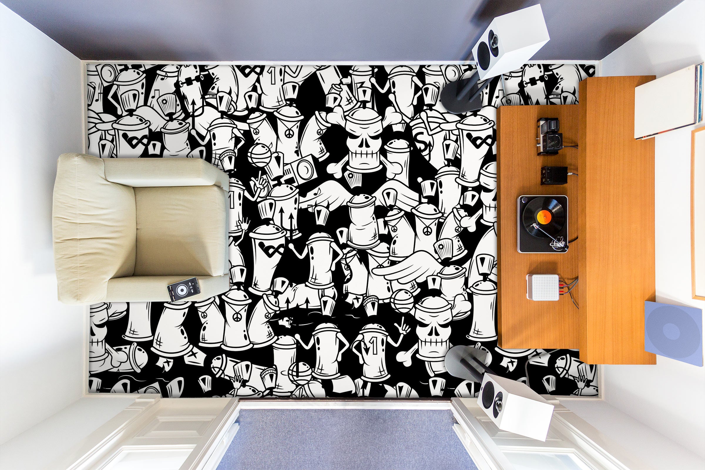 3D Fun White Cans 1150 Floor Mural Wallpaper Murals Self-Adhesive Removable Print Epoxy