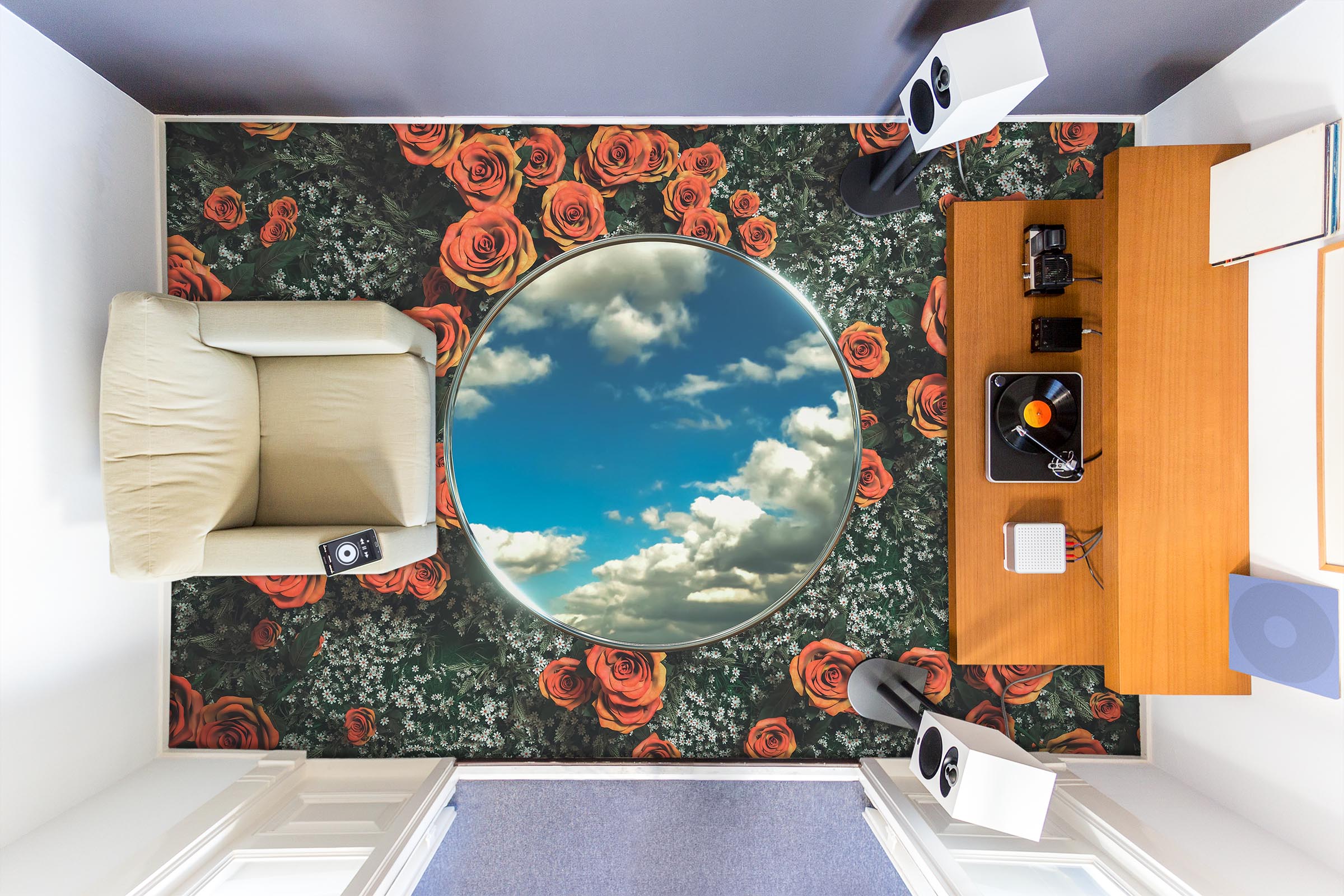 3D Red Rose And Sky 852 Floor Mural