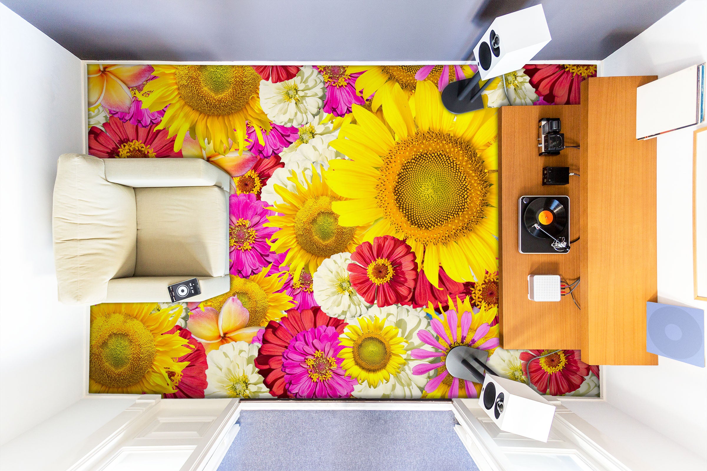3D Bright Sunflowers 318 Floor Mural Wallpaper Murals Rug & Mat Print Epoxy waterproof bath floor