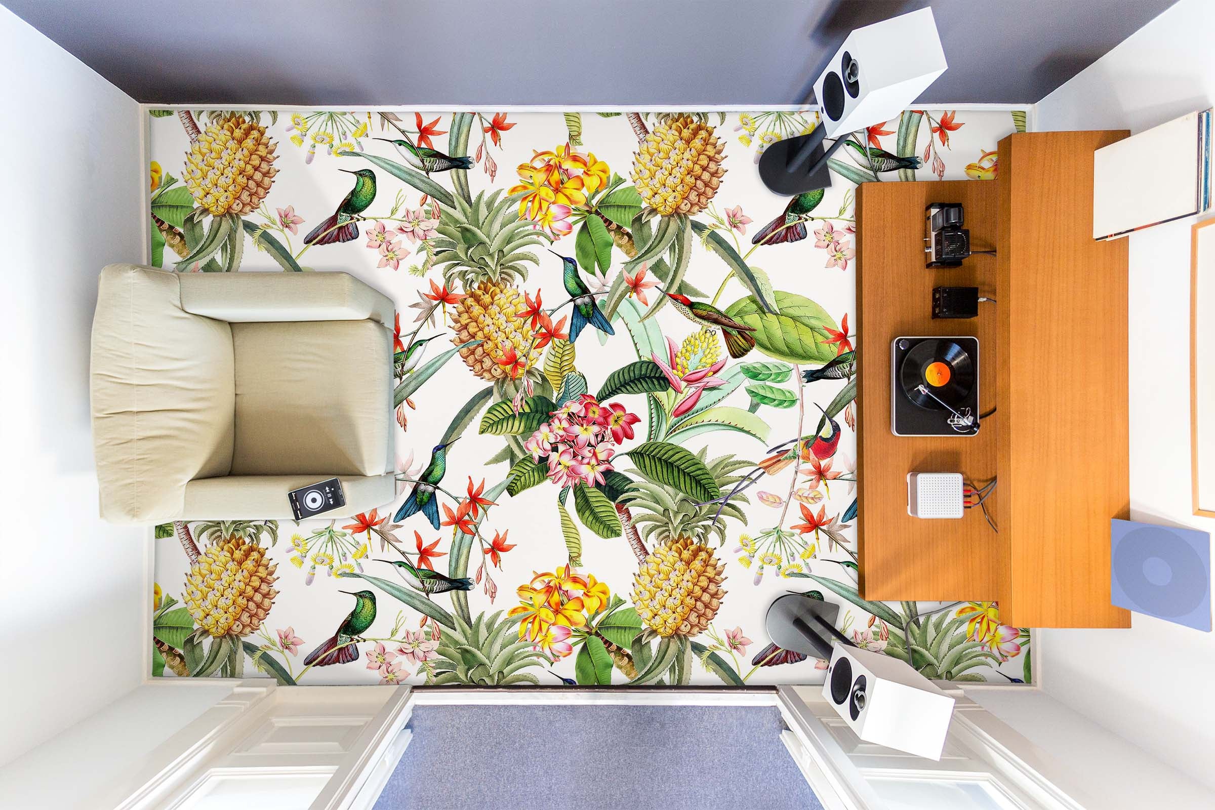 3D Pineapple Flower Pattern 10007 Uta Naumann Floor Mural Wallpaper Murals Self-Adhesive Removable Print Epoxy