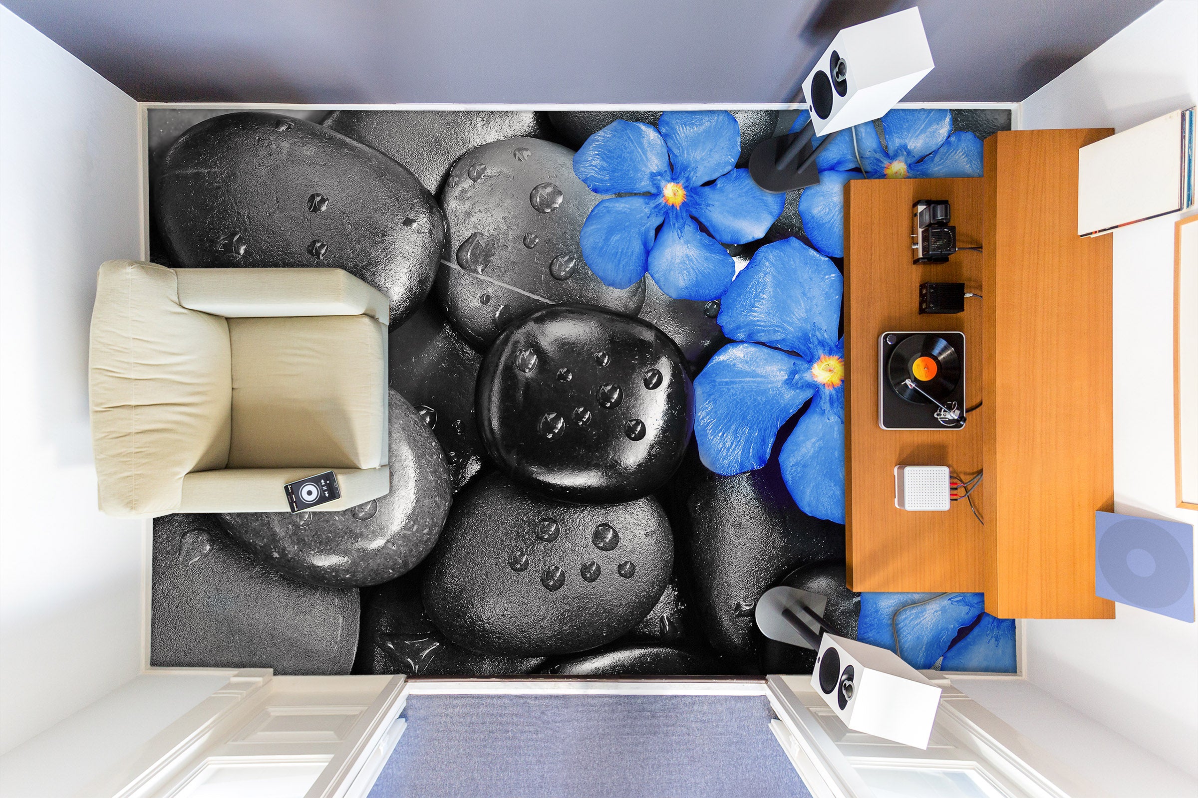 3D Quiet Blue Flowers 1441 Floor Mural Wallpaper Murals Self-Adhesive Removable Print Epoxy