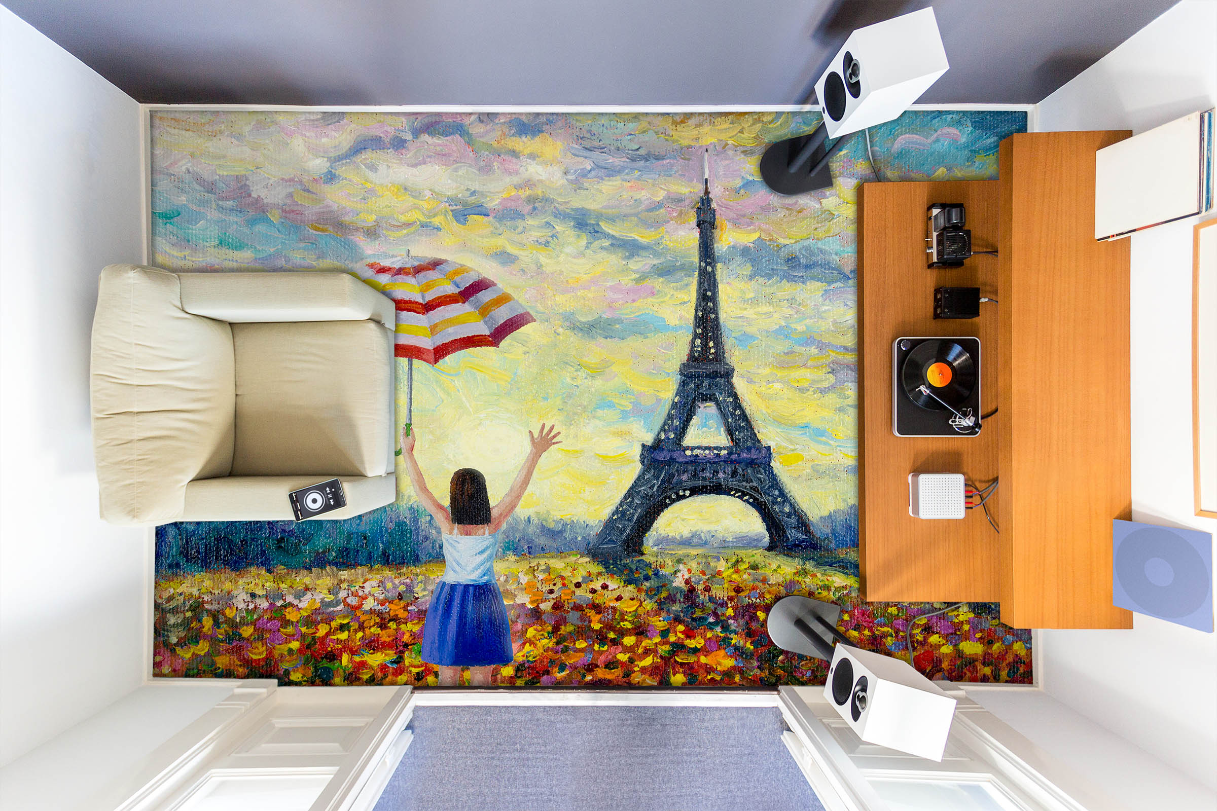 3D Eiffel Tower Oil Painting 1223 Floor Mural Wallpaper Murals Self-Adhesive Removable Print Epoxy