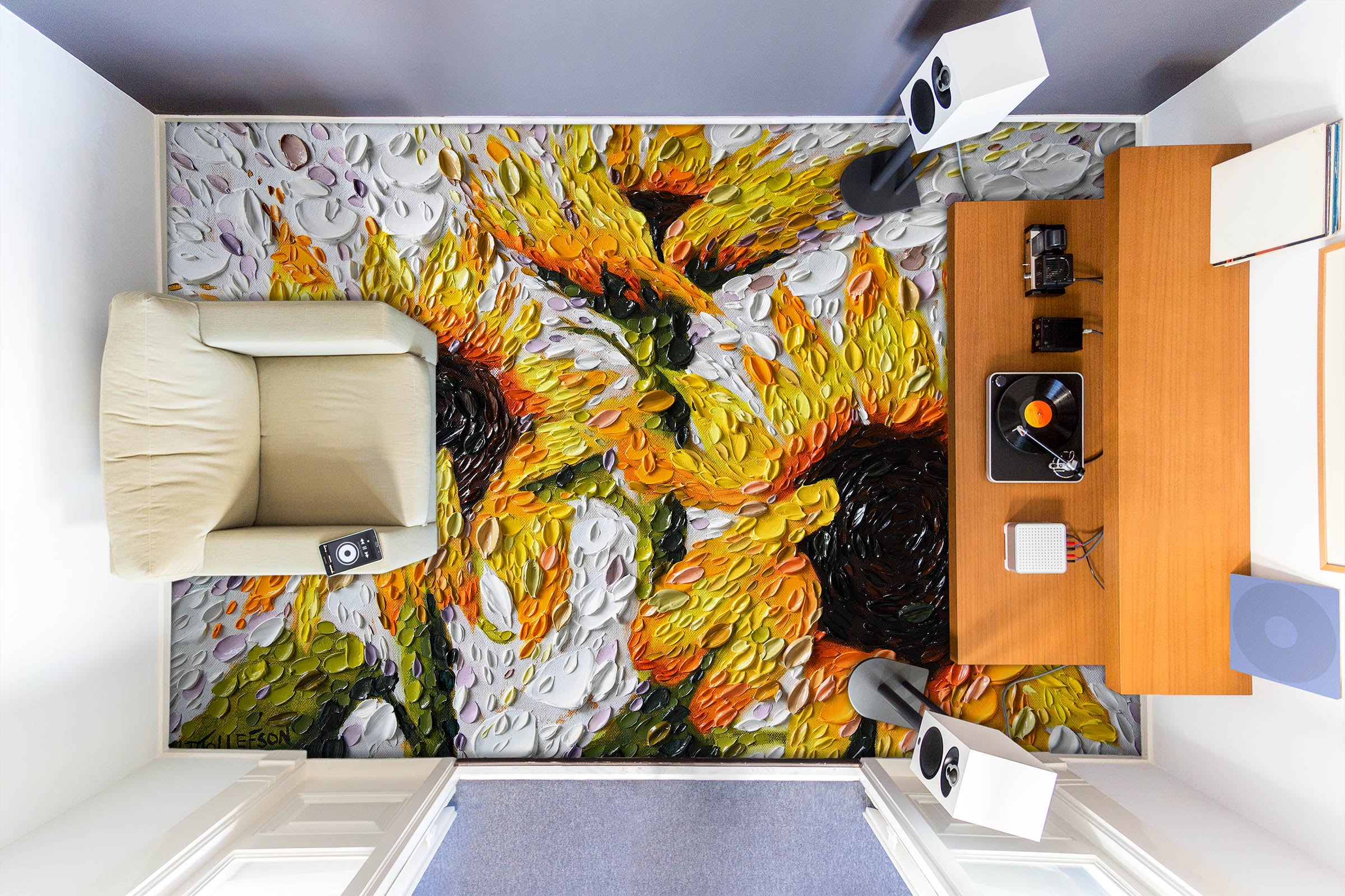 3D Sunflower 102154 Dena Tollefson Floor Mural Wallpaper Murals Self-Adhesive Removable Print Epoxy