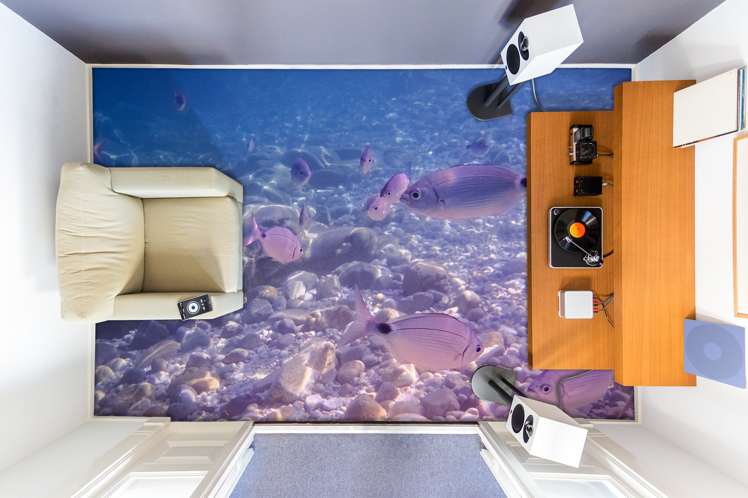 3D Light Purple Fish 348 Floor Mural Wallpaper Murals Rug & Mat Print Epoxy waterproof bath floor