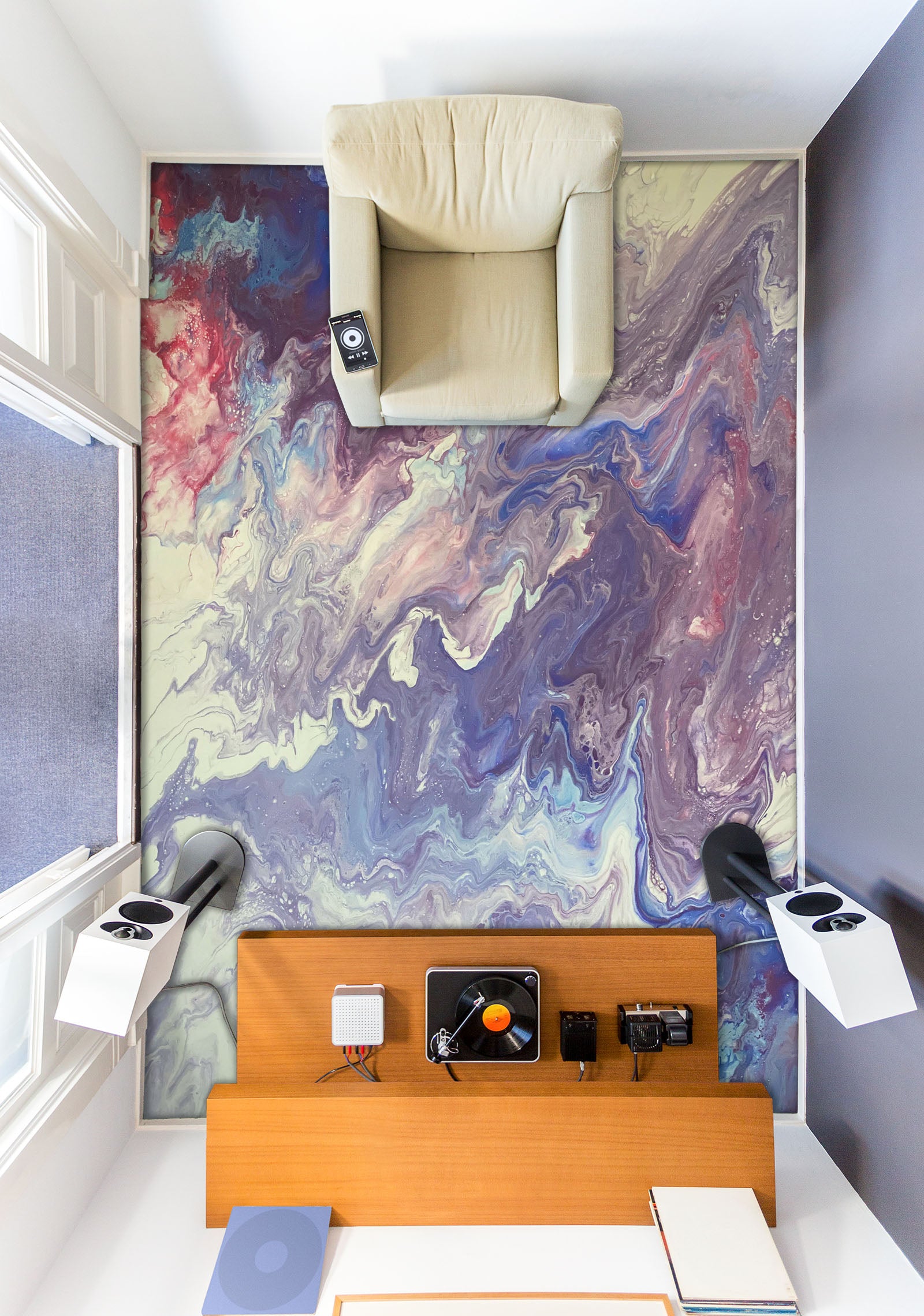 3D Purple Blue Paint Texture 98204 Valerie Latrice Floor Mural Wallpaper Murals Self-Adhesive Removable Print Epoxy