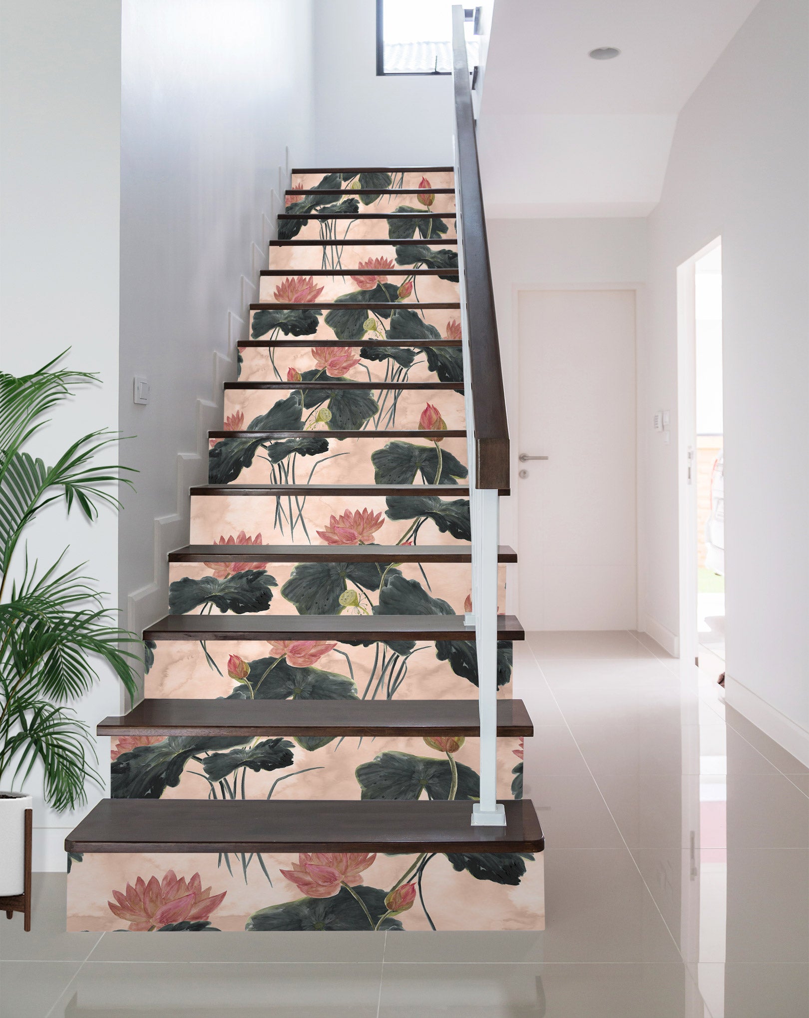 3D Watercolor Lotus Leaf 467 Stair Risers