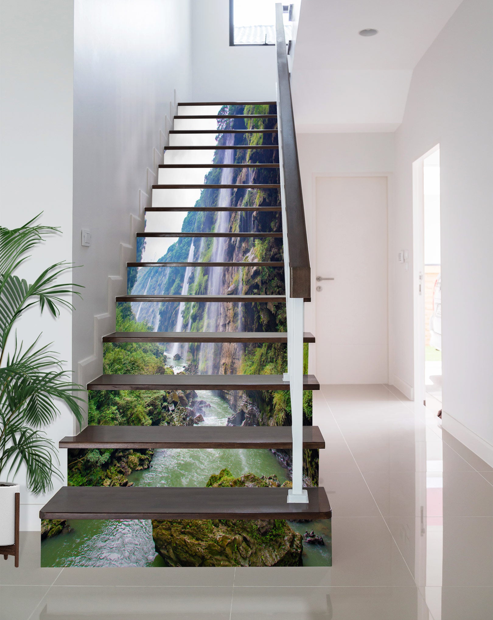 3D Magnificent Mountain Waterfall 266 Stair Risers