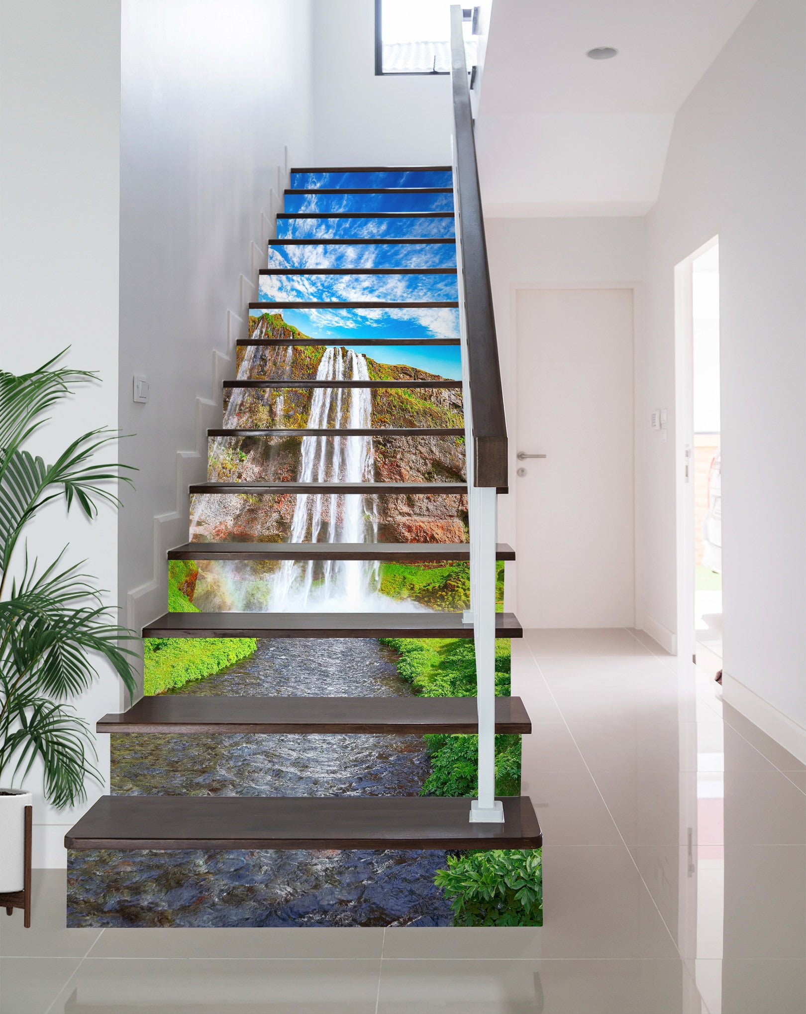 3D Wild Waterfall 442 Stair Risers
