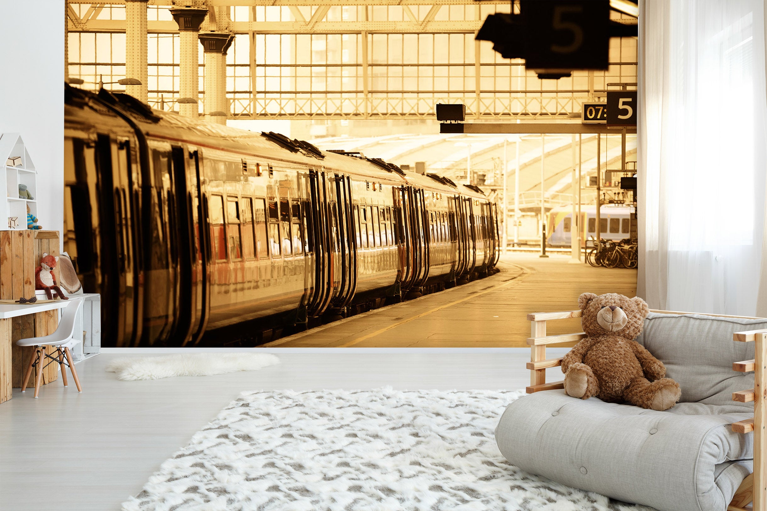 3D Sunset Train Station 028 Vehicle Wall Murals