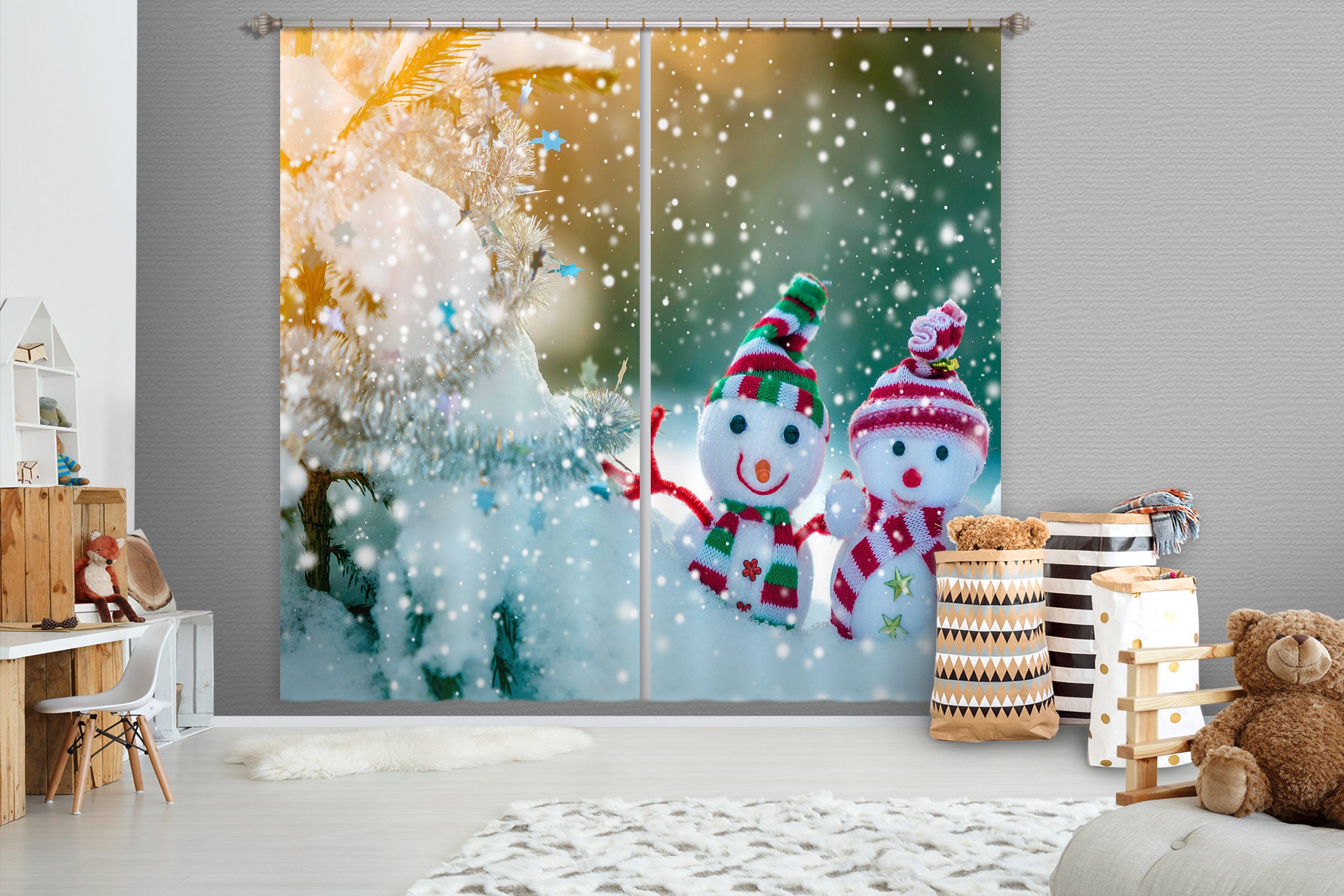3D Snowman 53129 Christmas Curtains Drapes Xmas