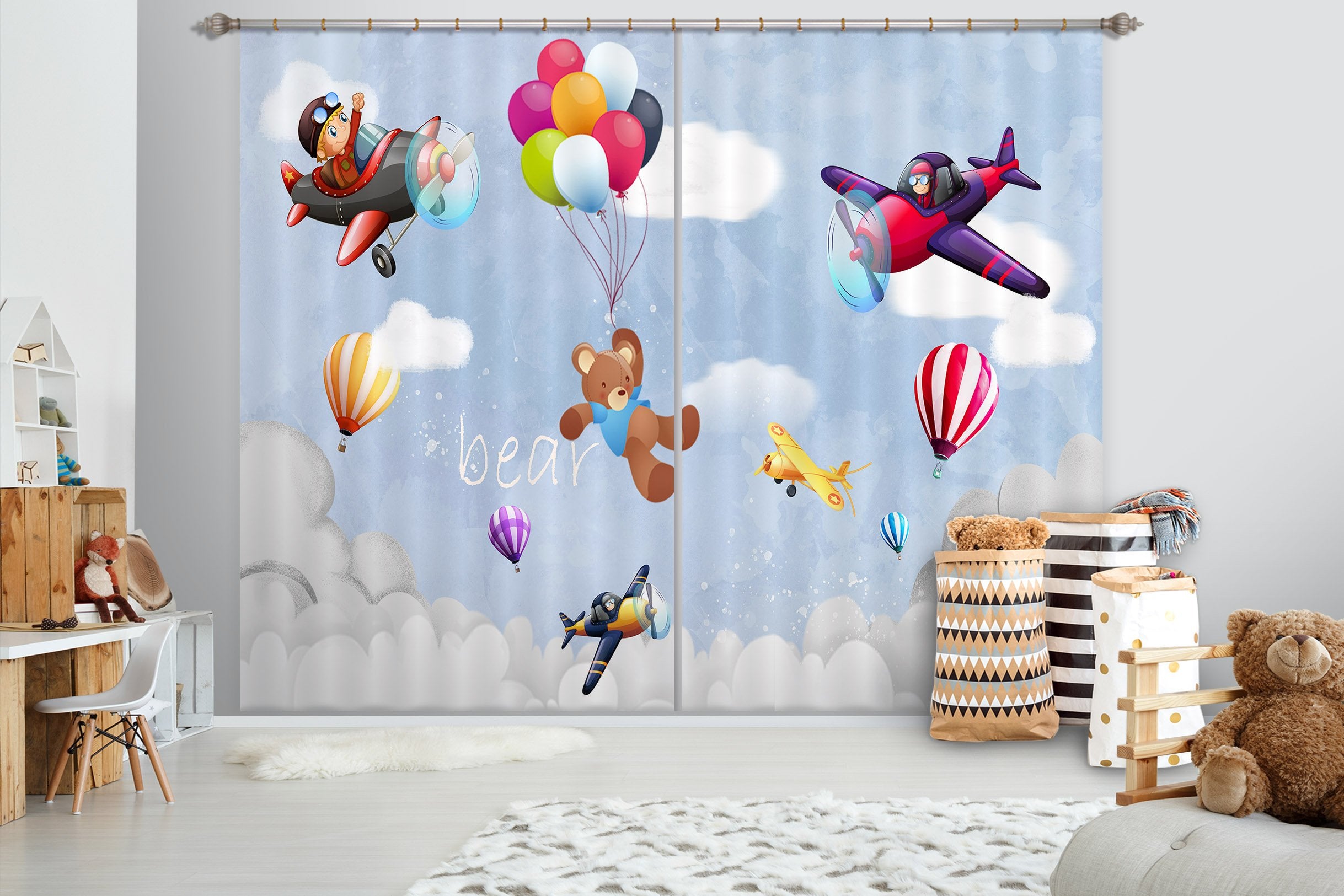 3D Bear Balloon 804 Curtains Drapes Wallpaper AJ Wallpaper
