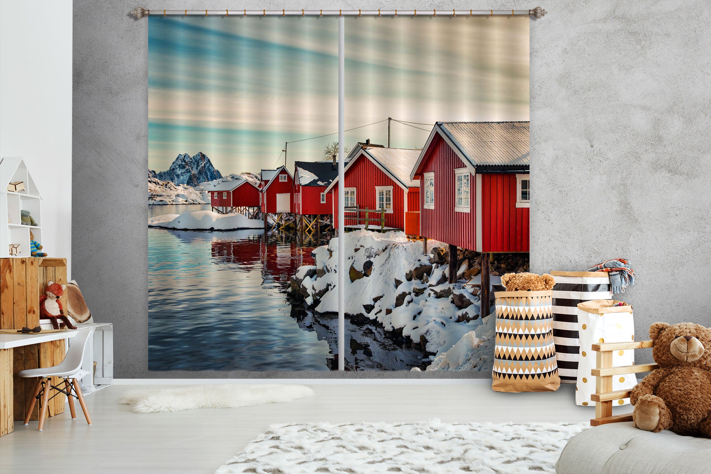 3D Red House 129 Marco Carmassi Curtain Curtains Drapes